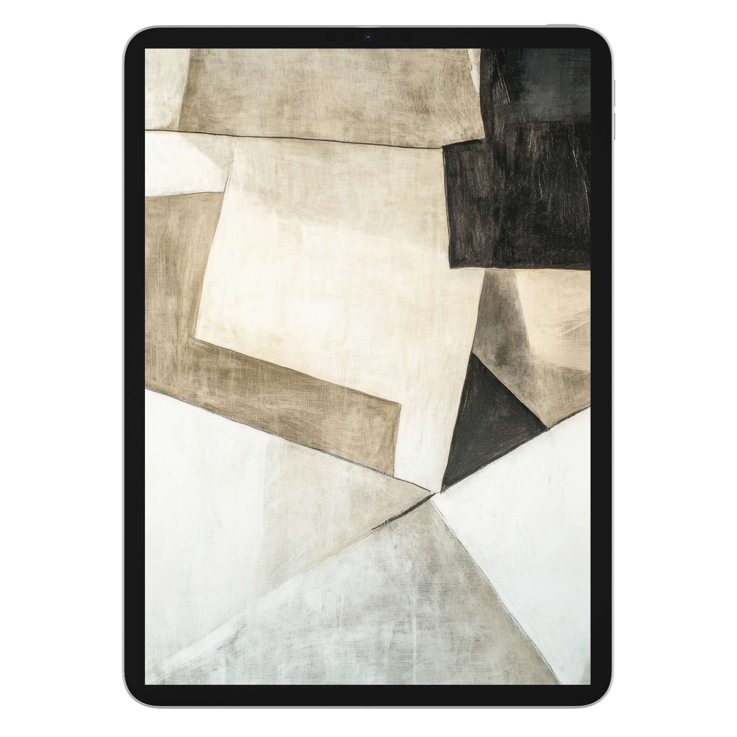 Elegant abstract iPad wallpaper with earthy tones and textured shapes for a serene digital download background on any tablet