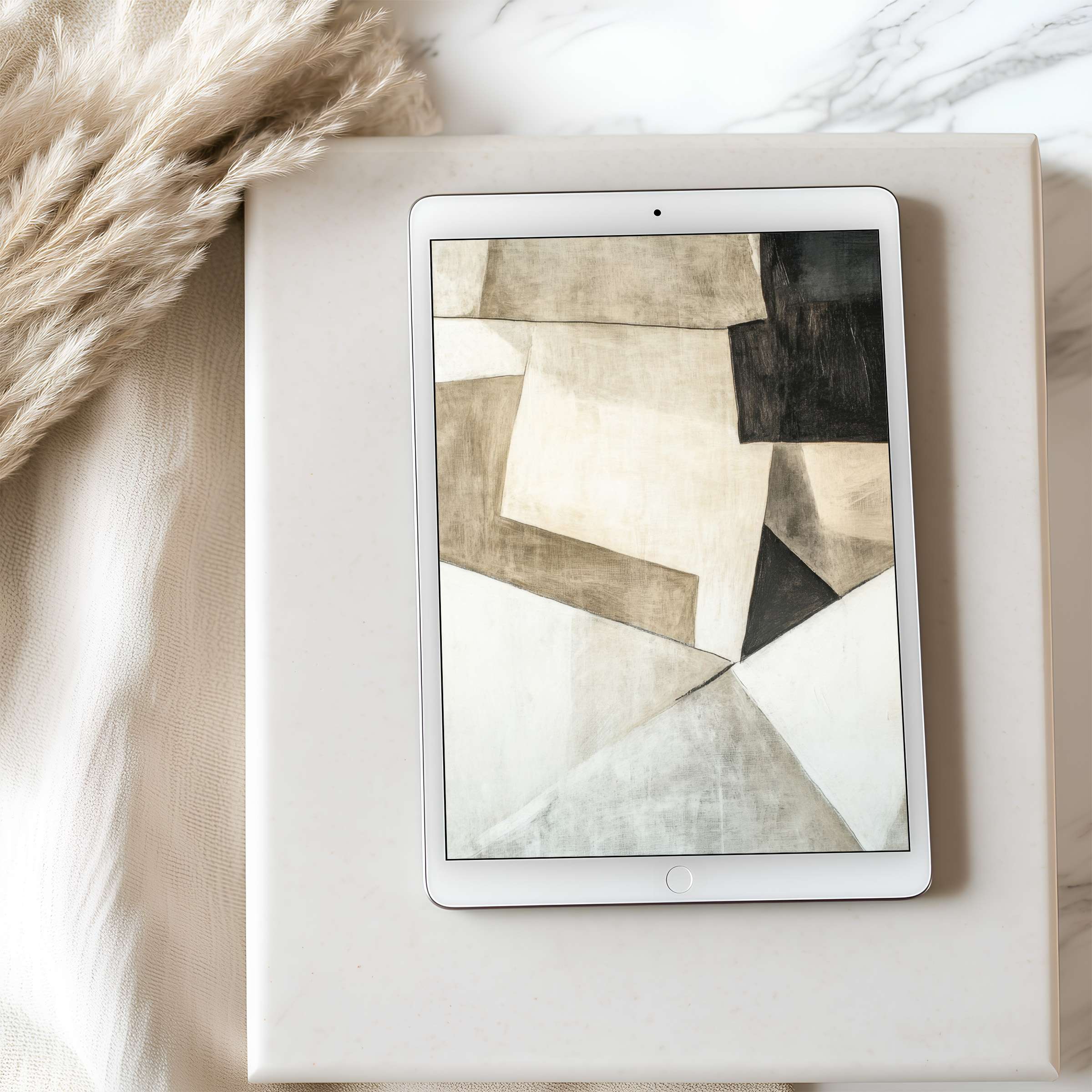 Elegant abstract tablet wallpaper in muted earth tones complements serene interiors ideal for iPad high resolution digital download