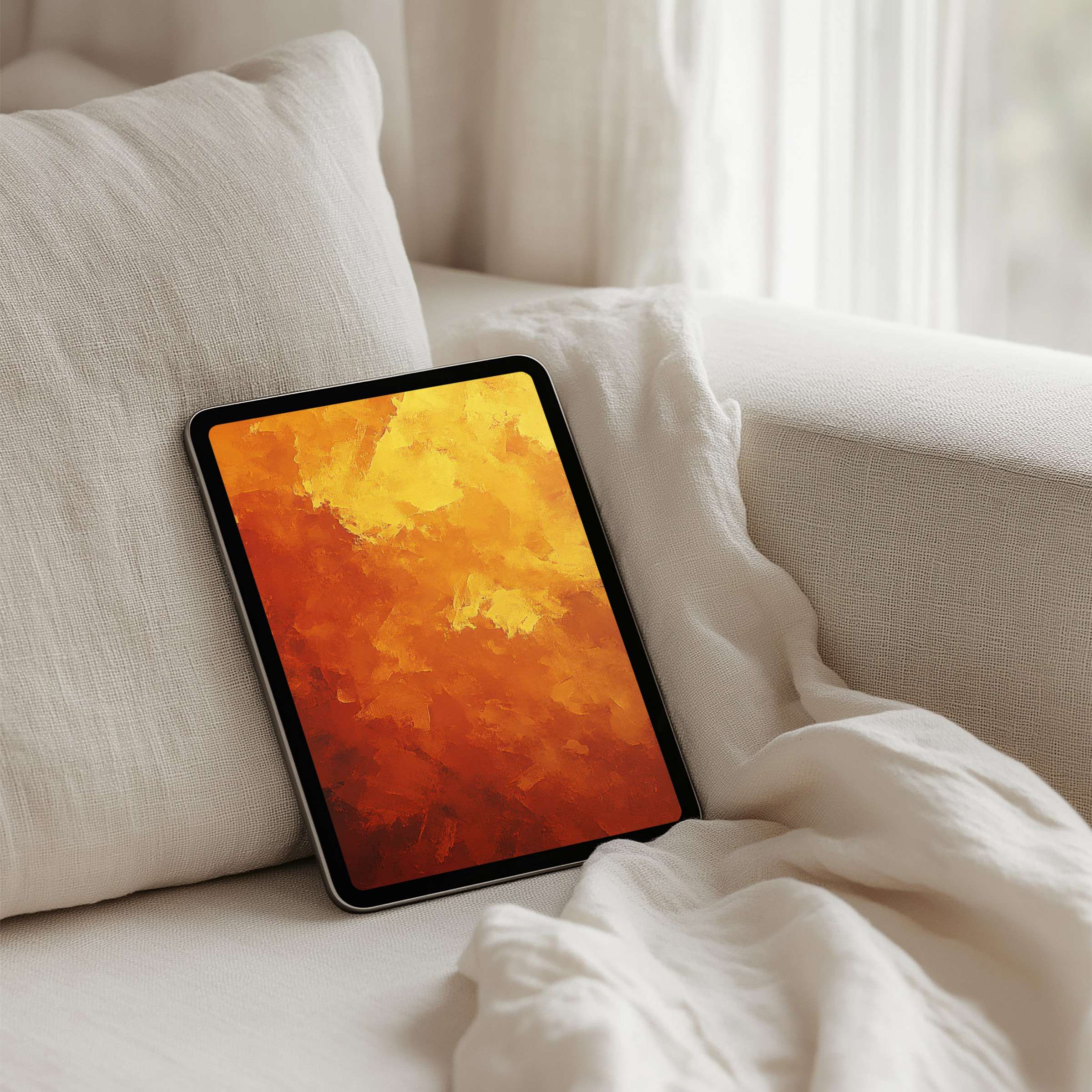 Warm abstract orange iPad background for instant download brings calm elegance to any tablet for mindful inspiration