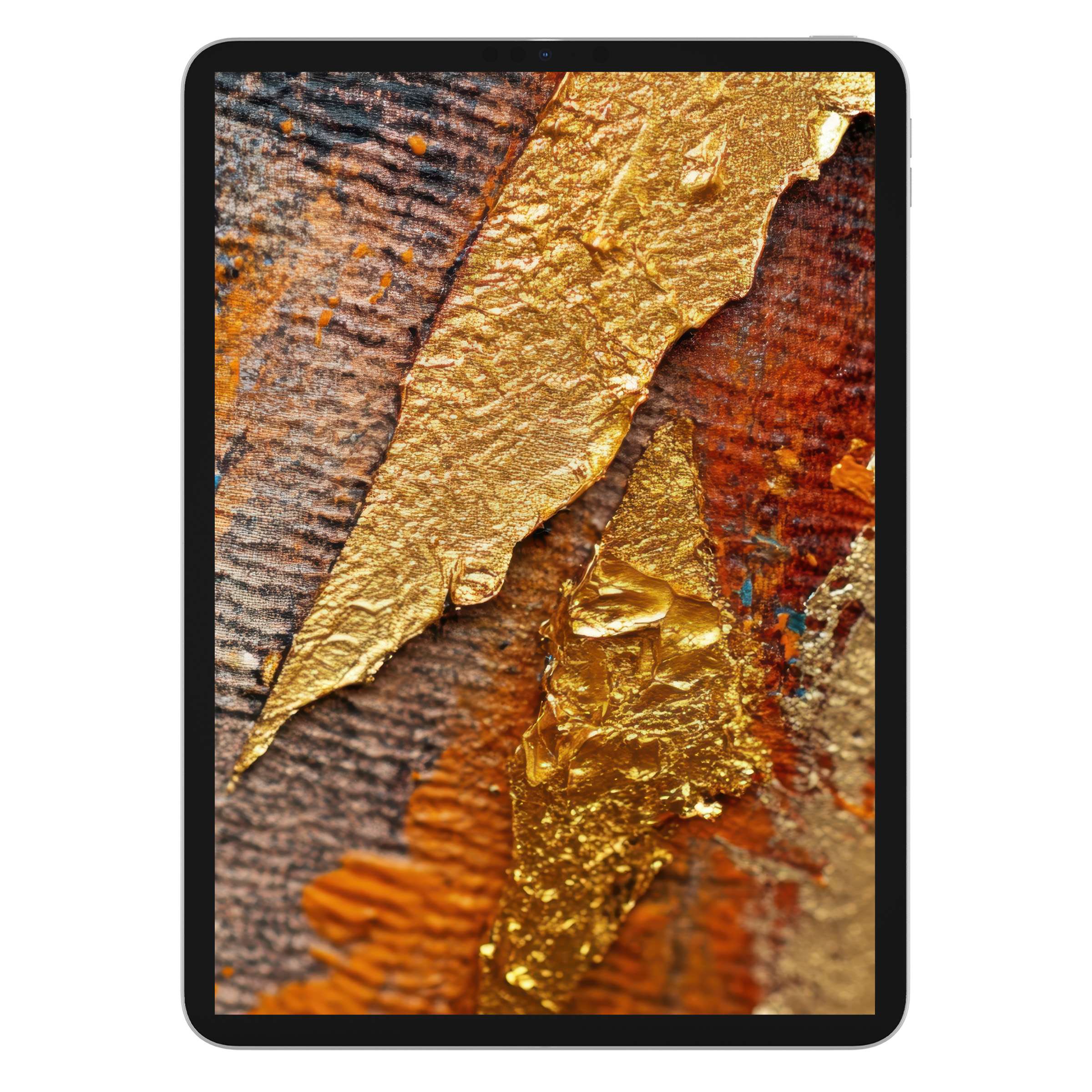 Elegant abstract iPad wallpaper with gold textures on a warm earthy background, perfect digital download for stylish tablet art lovers