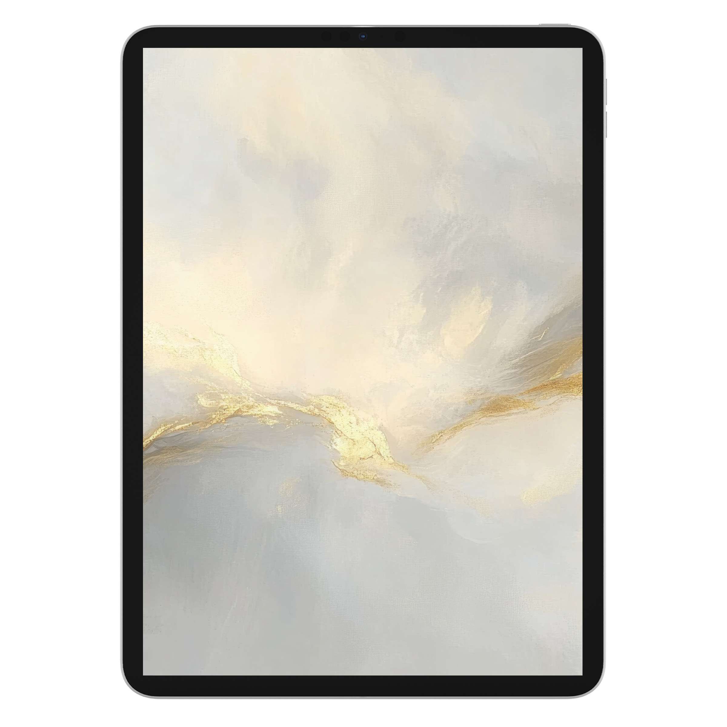 Elegant abstract iPad wallpaper digital download features soft gold and cream swirls, offering a serene background for any tablet