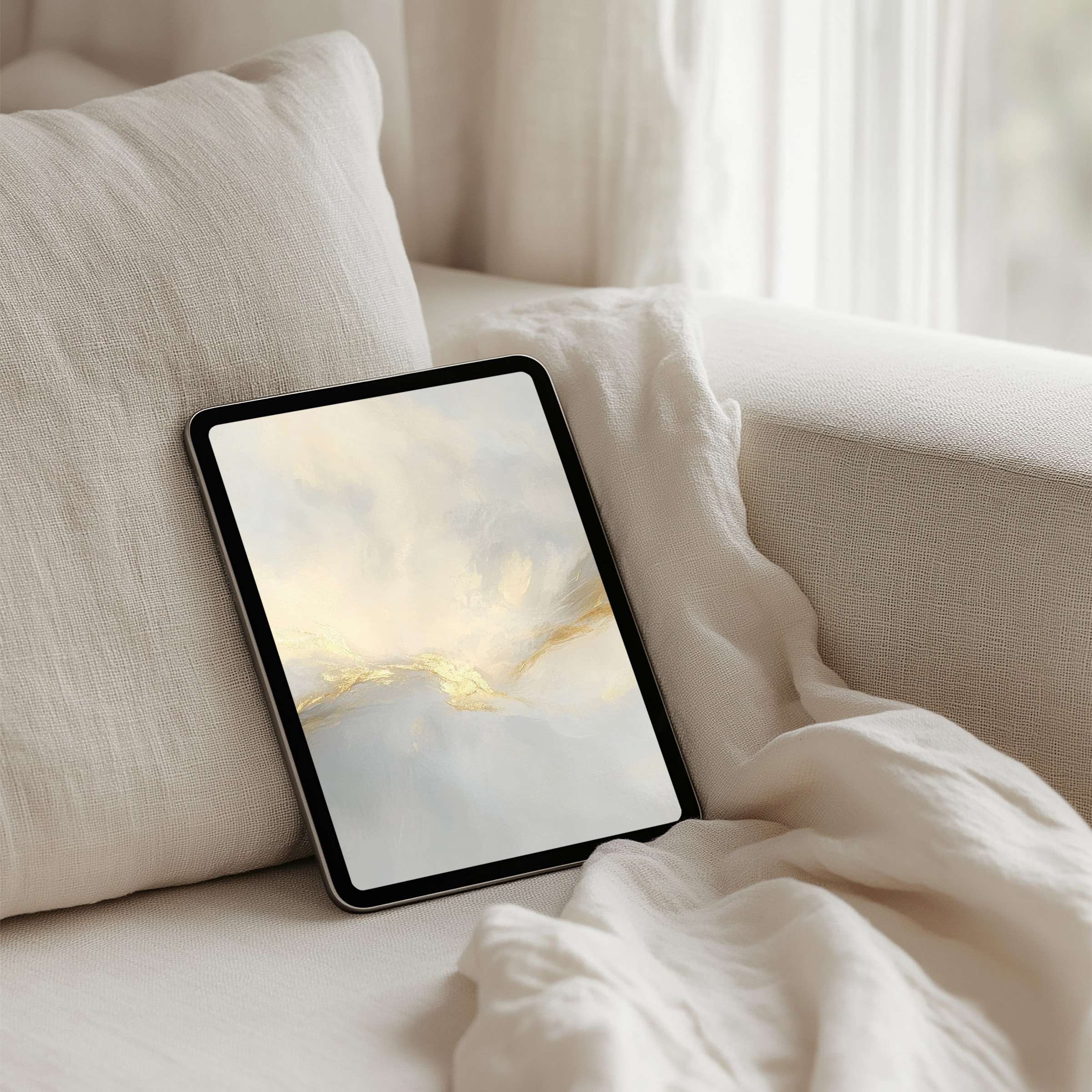 Elegant abstract art iPad background with soft gold and cream tones Instant download for iPad or tablet offers calm inspiration