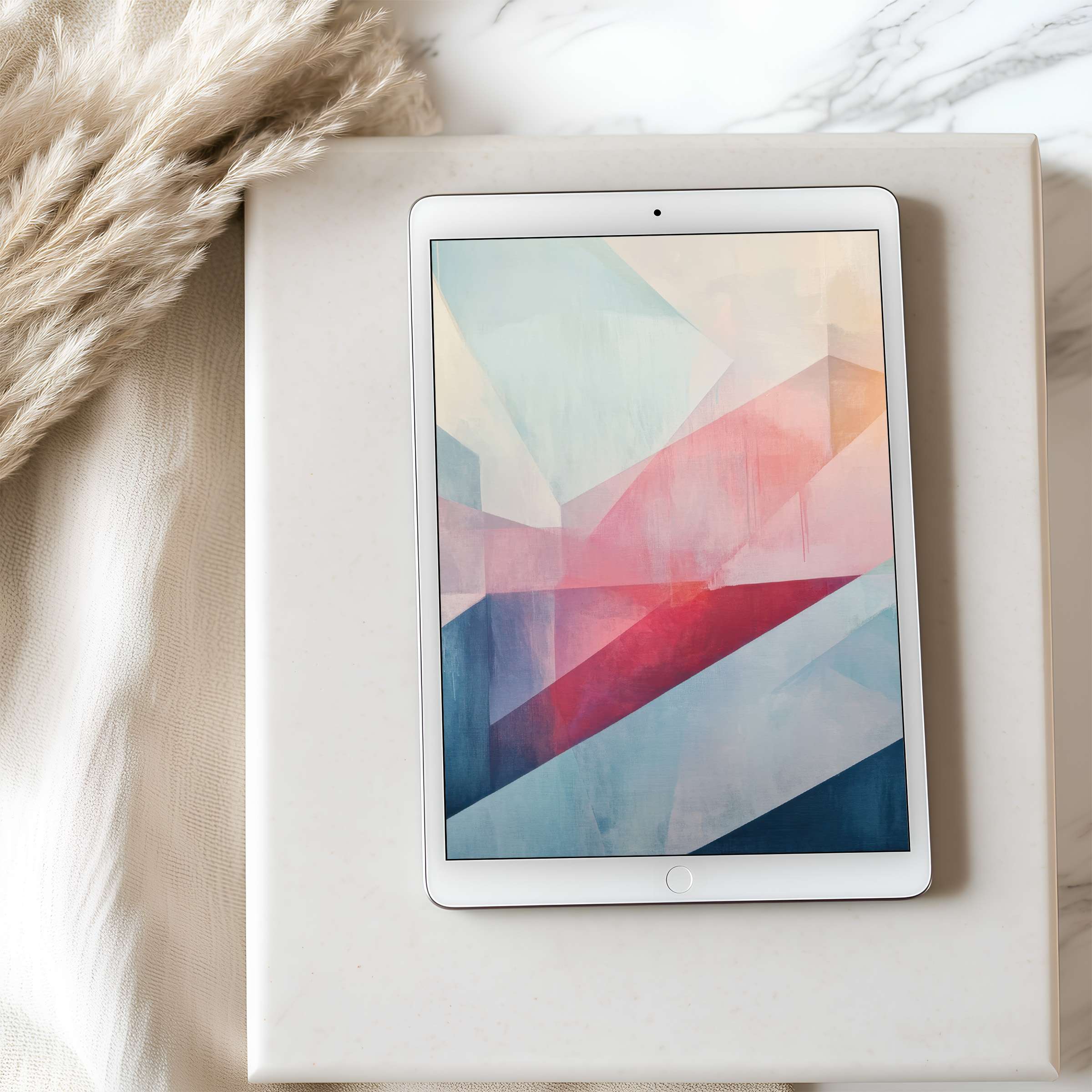 Elegant geometric tablet wallpaper in muted pastels offers a calming aesthetic crafted for iPad and Android, enhancing digital serenity