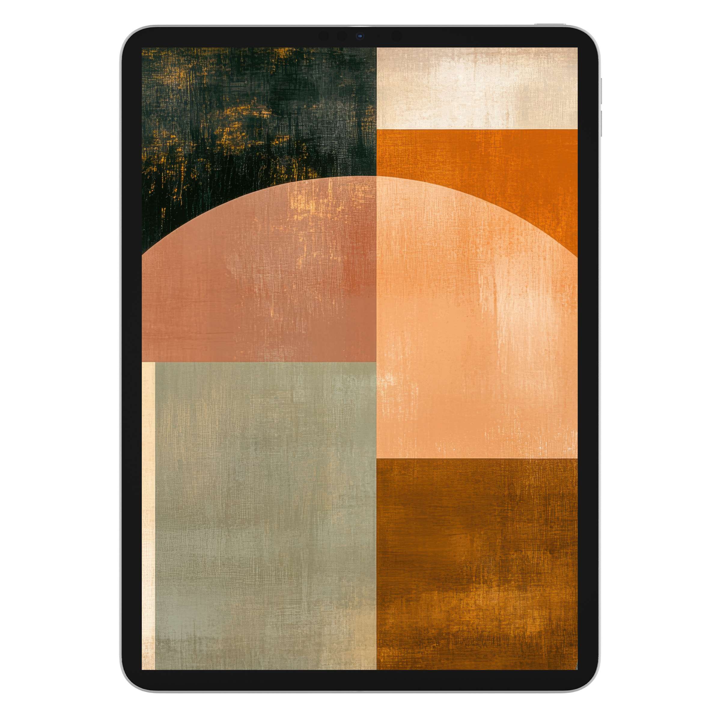 Elegant abstract iPad wallpaper with earthy tones and textured geometric design, perfect digital download for soothing tablet background