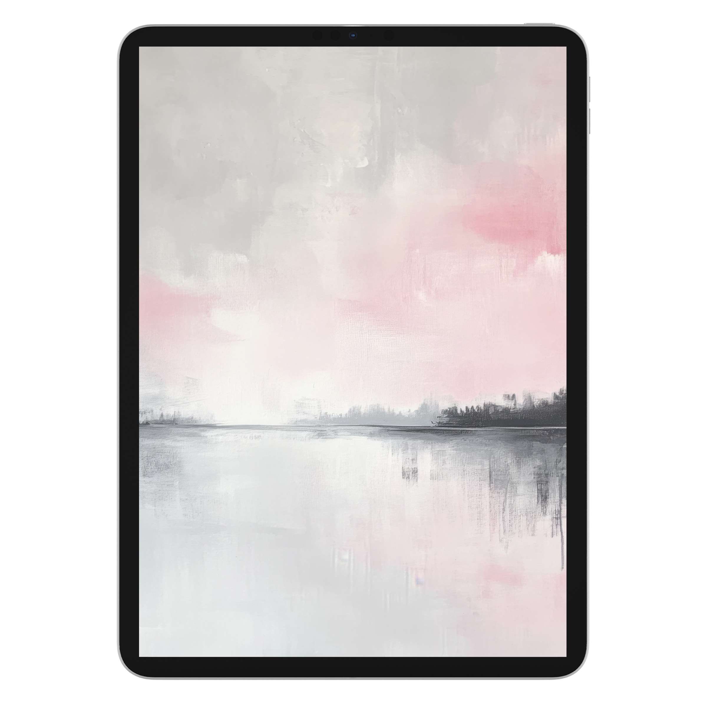 Elegant abstract iPad wallpaper with soft pink and gray hues, perfect digital download for a calm tablet and Android background
