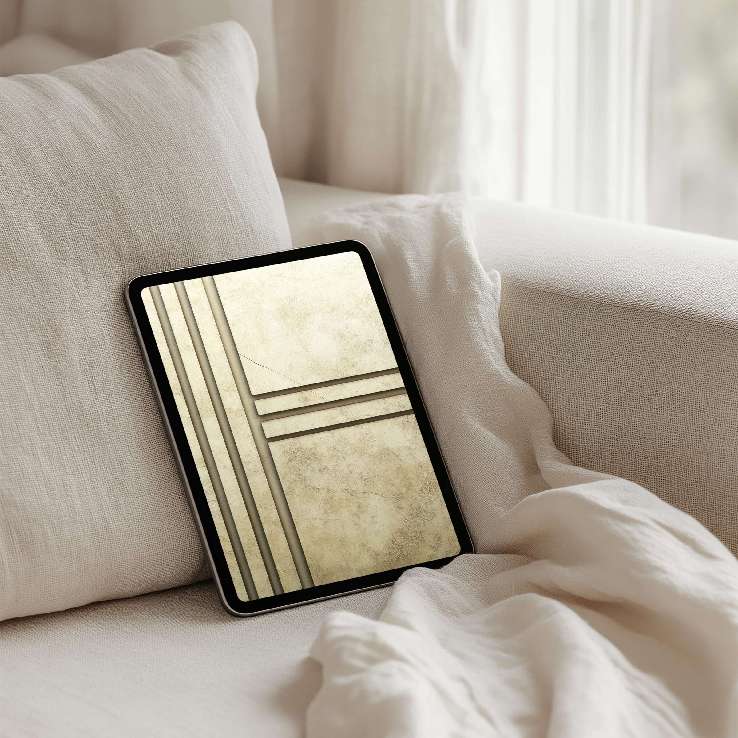 Elegant iPad background with cream and beige geometric design for calm inspiration ideal for any tablet instant download