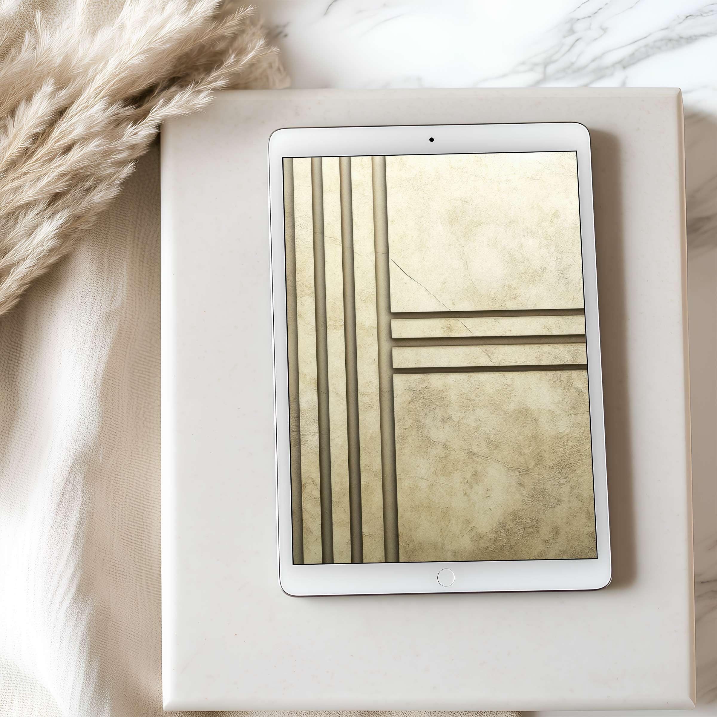 Elegant tablet wallpaper featuring abstract beige lines, perfect for iPad high-resolution download, enhancing calm interiors with style