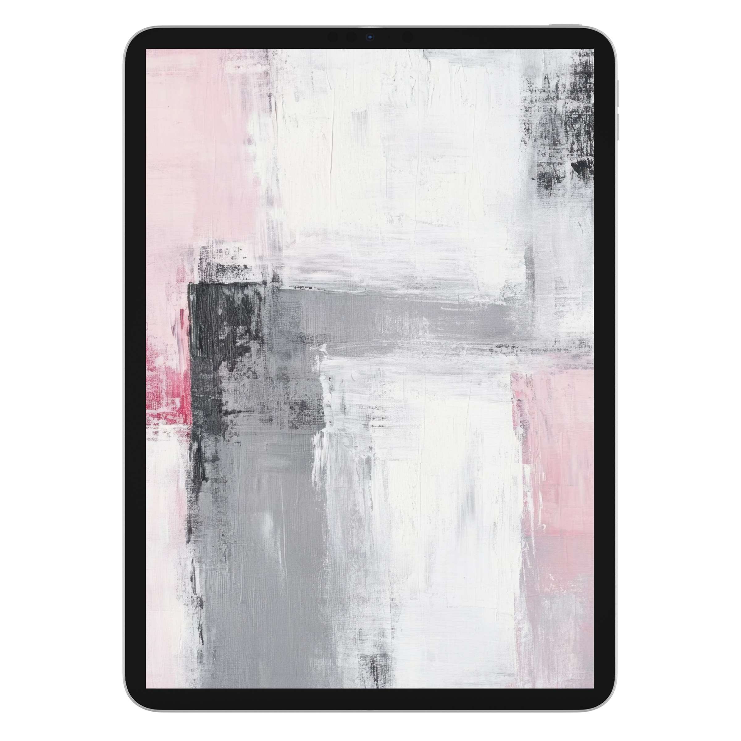 Elegant abstract iPad wallpaper in soothing pink, gray, and white hues for a calm digital download tablet background masterpiece