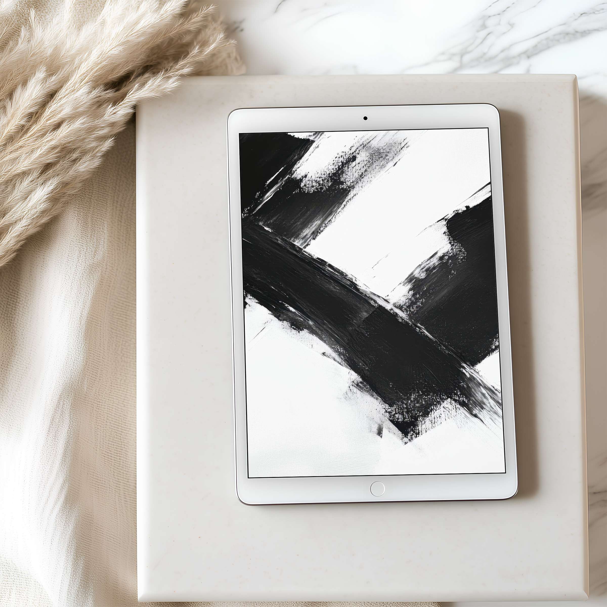 Elegant abstract black and white tablet wallpaper in high resolution inspires calm, perfect for iPad or Android digital download