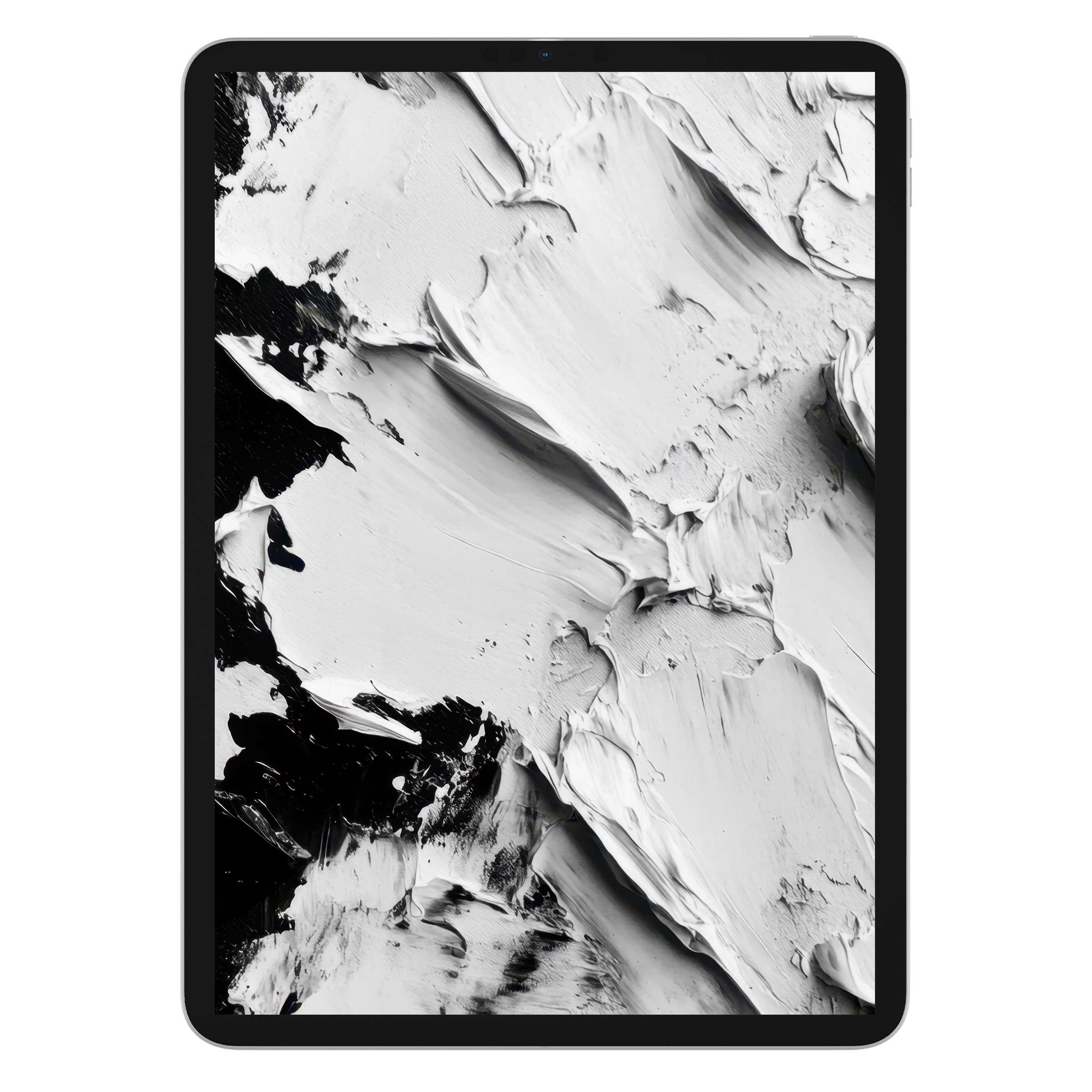 Elegant abstract iPad wallpaper featuring monochrome brushstrokes, perfect digital download for a calming tablet background, enhancing creativity