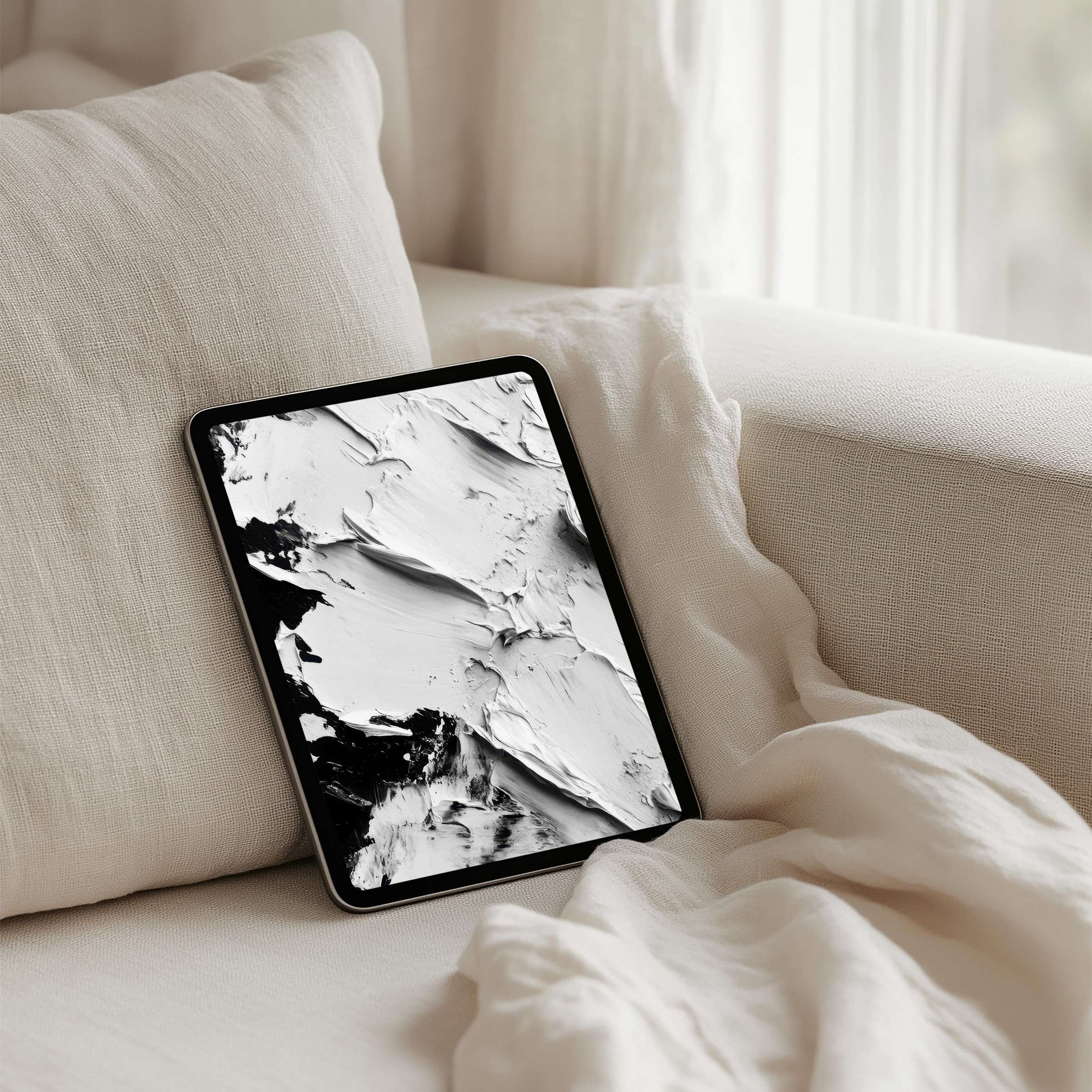 Elegant iPad background with a monochrome abstract texture offers instant download for tablets like Samsung and Android inspiring calm ambiance