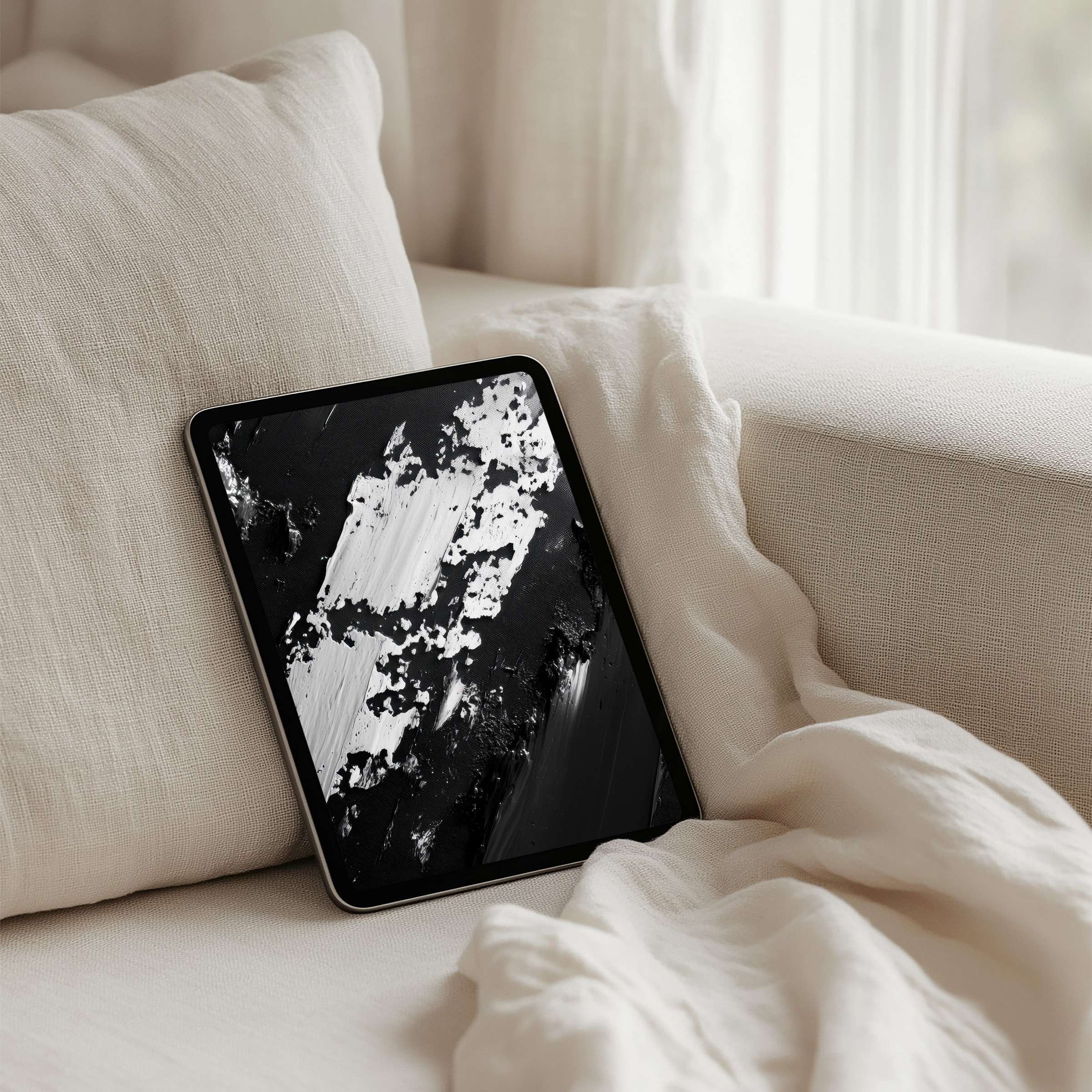 Elegant iPad background with abstract black and white textures exudes calm and inspiration for your tablet instant download