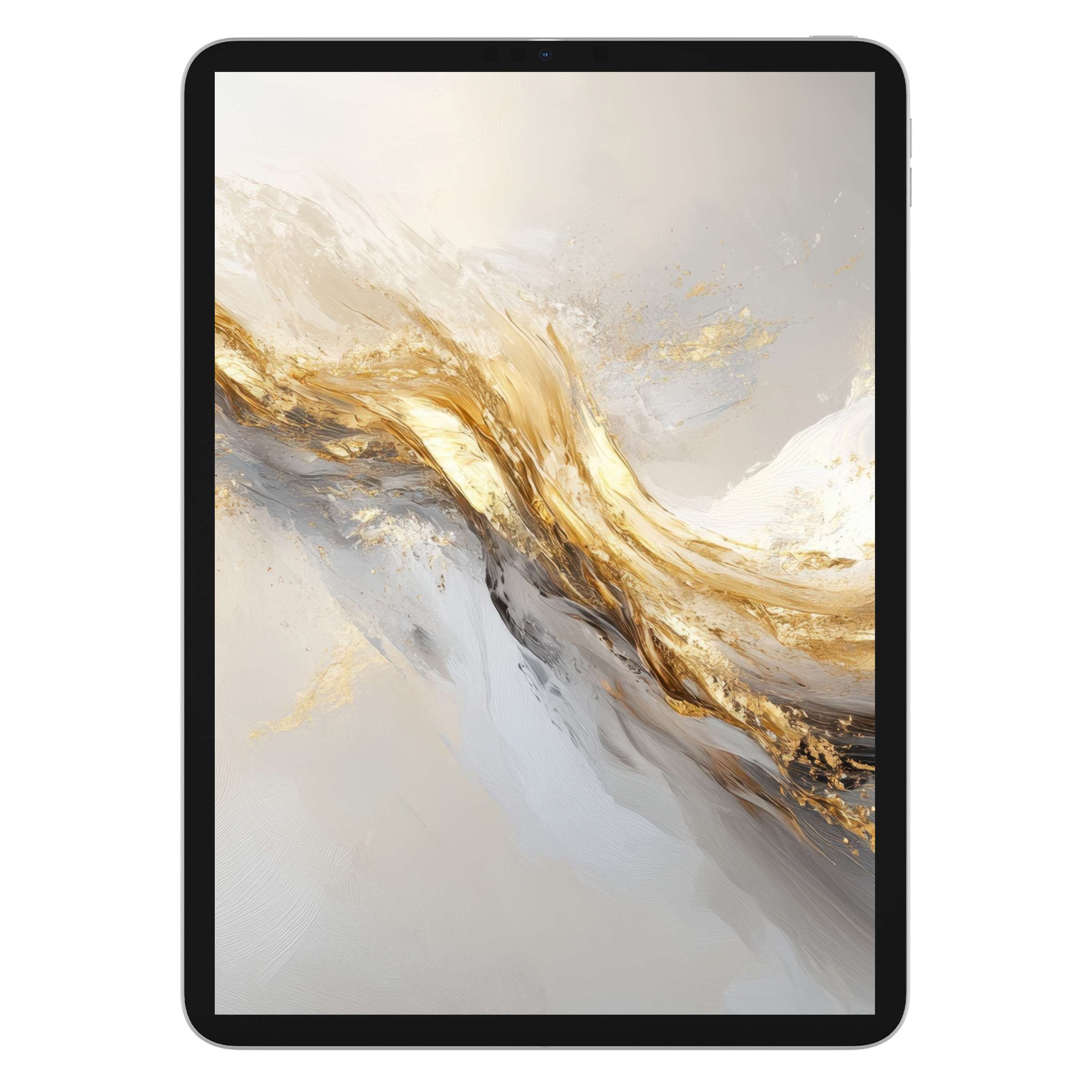 Elegant abstract iPad wallpaper in gold and cream swirls for a serene tablet background digital download for Android devices