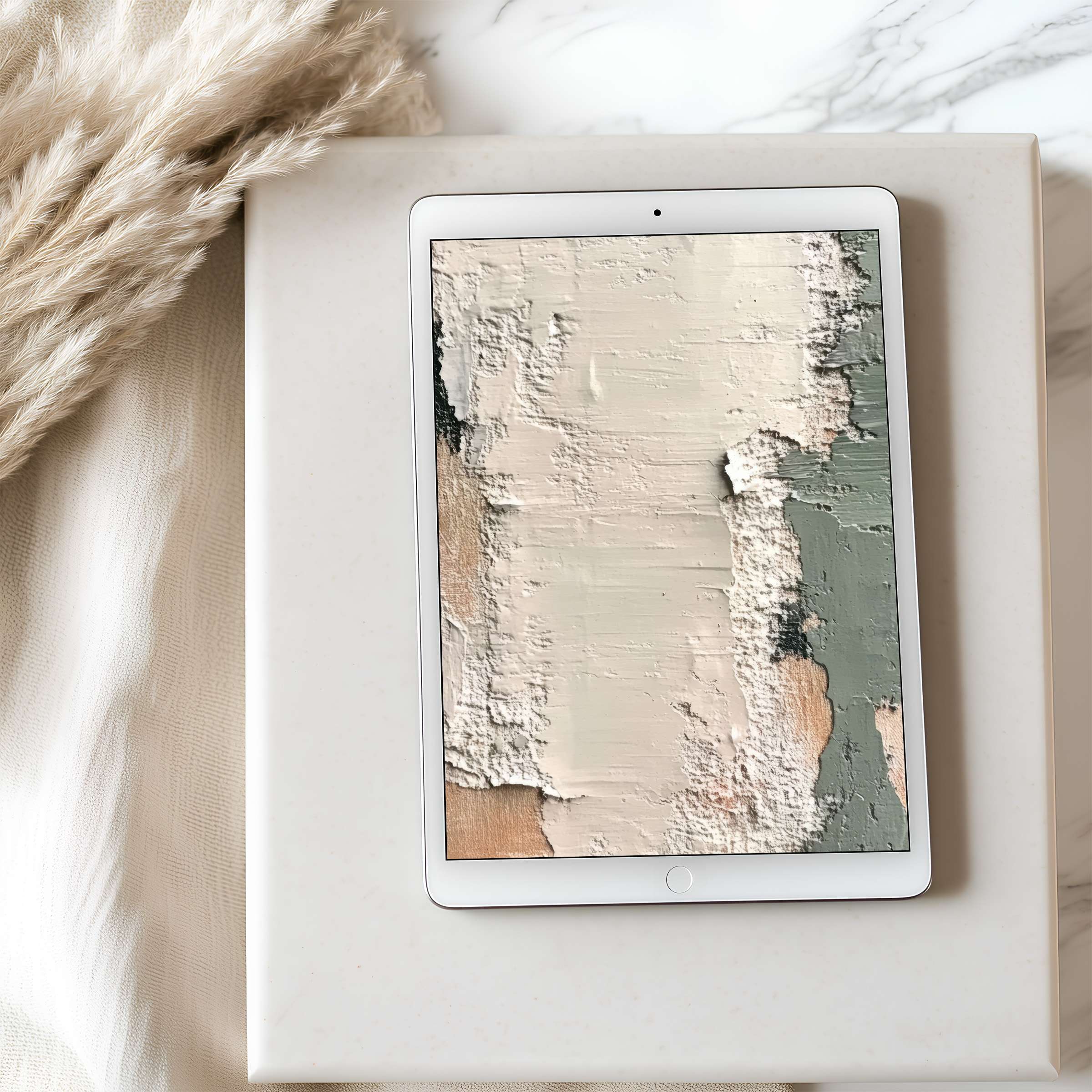 Elegant tablet wallpaper with abstract neutral tones on iPad offering high-resolution serenity and style for digital download