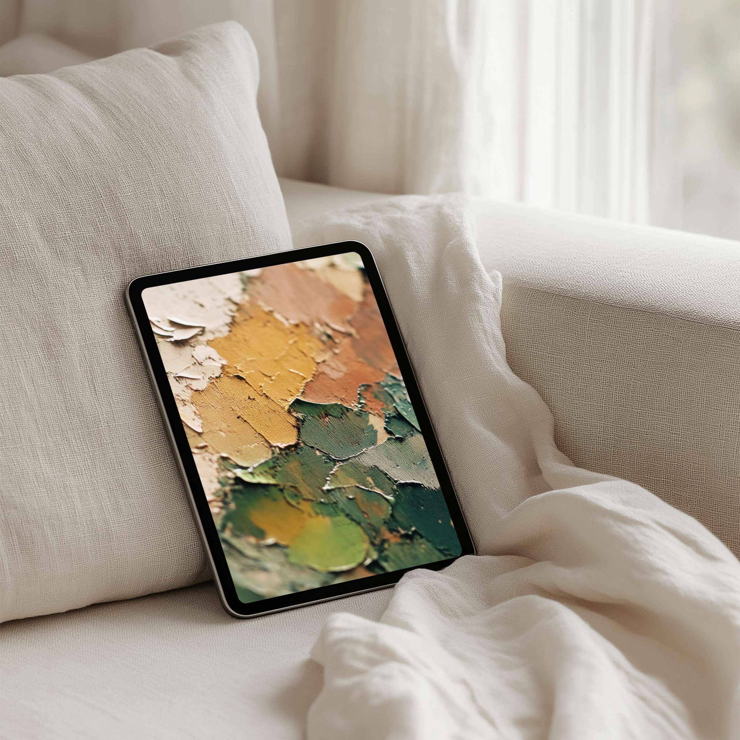 Elegant iPad background with earthy textured art offers instant download for tablet users seeking calm and inspiration