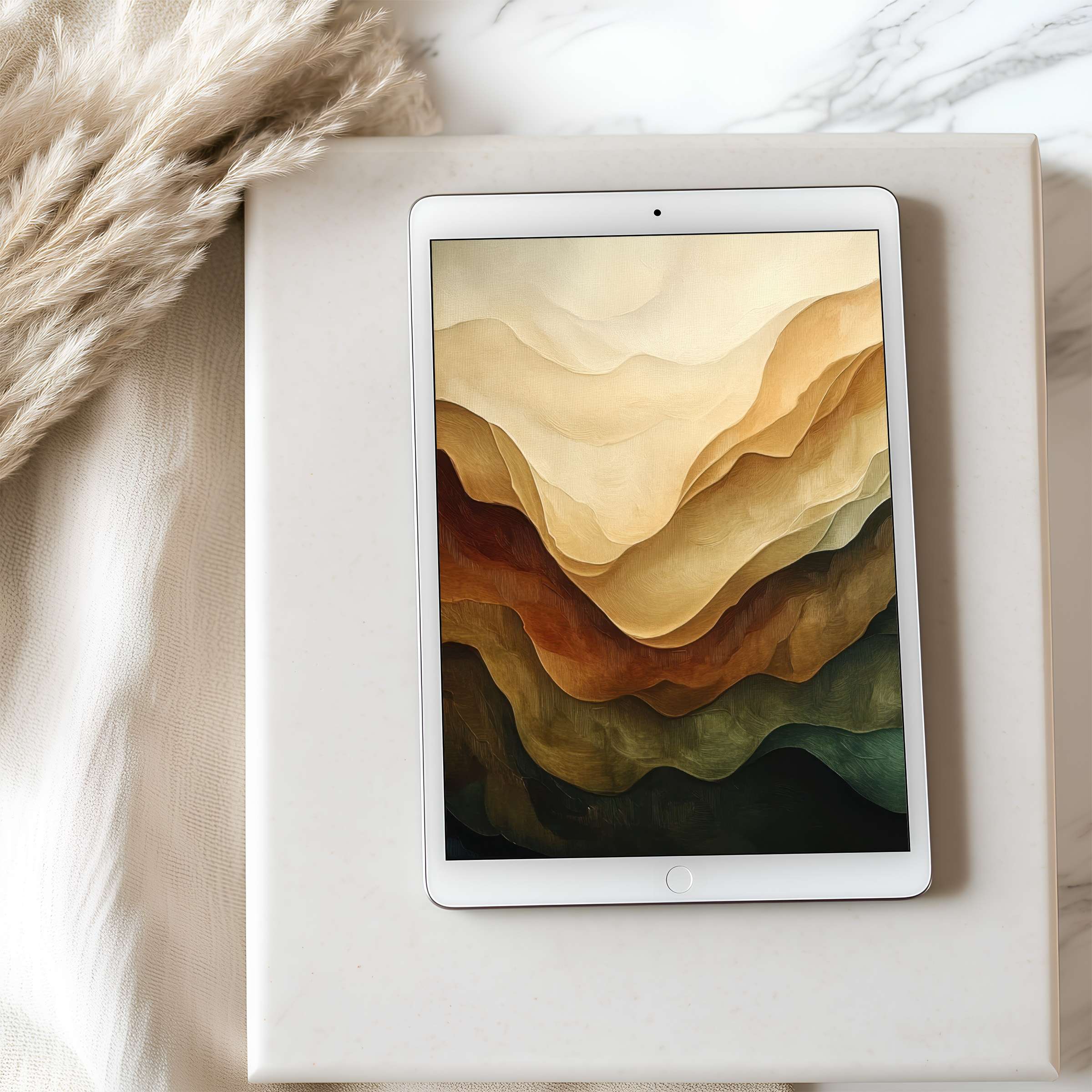 Elegant abstract landscape tablet wallpaper in earthy tones, perfect high-resolution download for iPad and Android tablets, inspiring calm