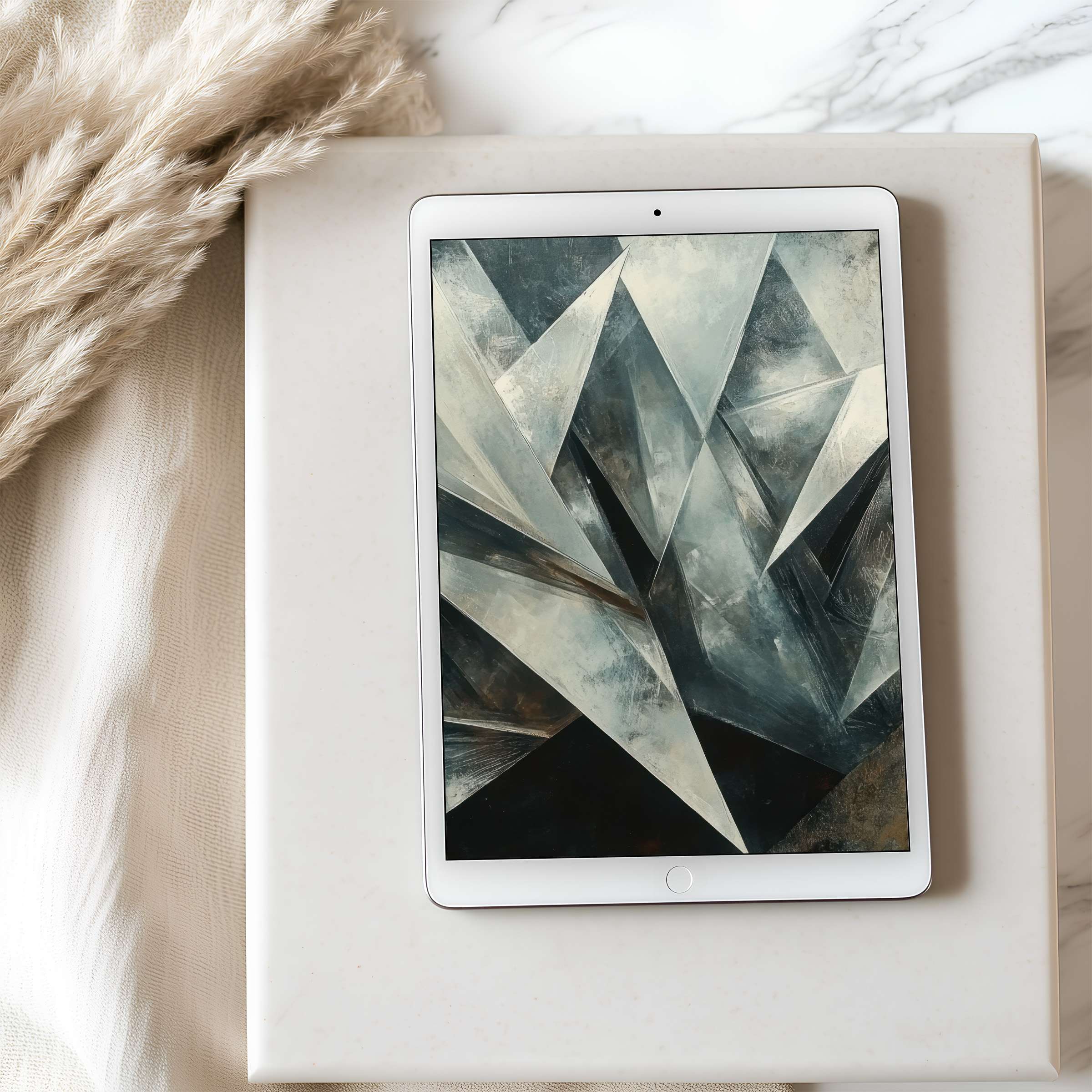 Elegant abstract tablet wallpaper featuring geometric shapes in muted tones offers serene sophistication for high resolution iPad download