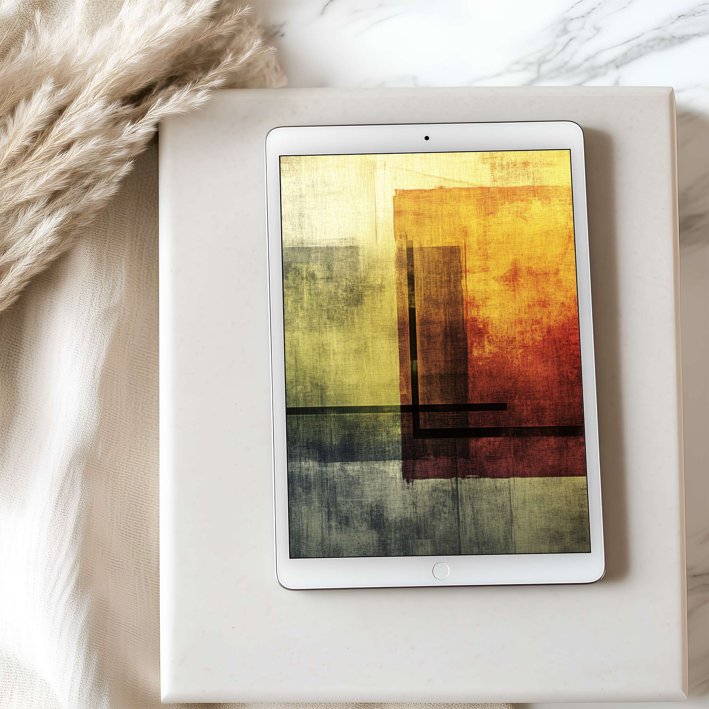 Elegant abstract art in warm tones on tablet wallpaper enhances any iPad or Android device with high-resolution download options