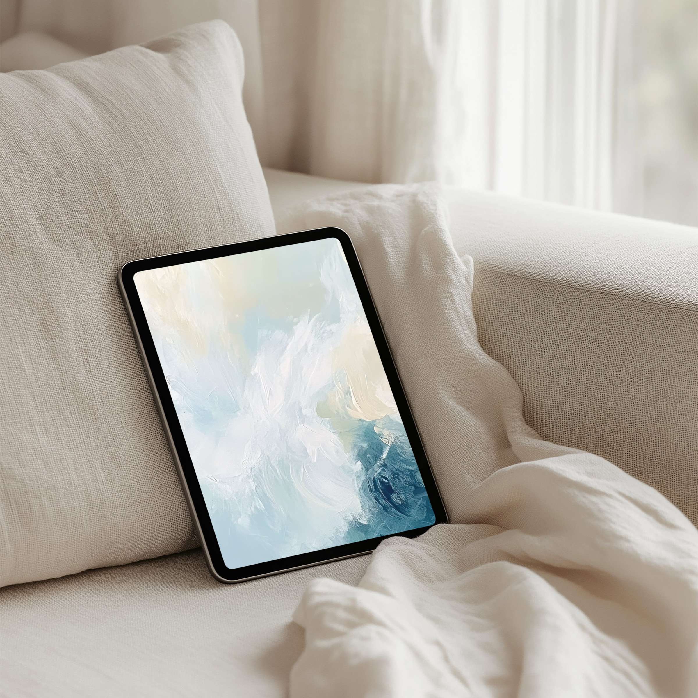 Elegant abstract iPad background with soft pastels, perfect for calm, inspiring tablet spaces, available as an instant download