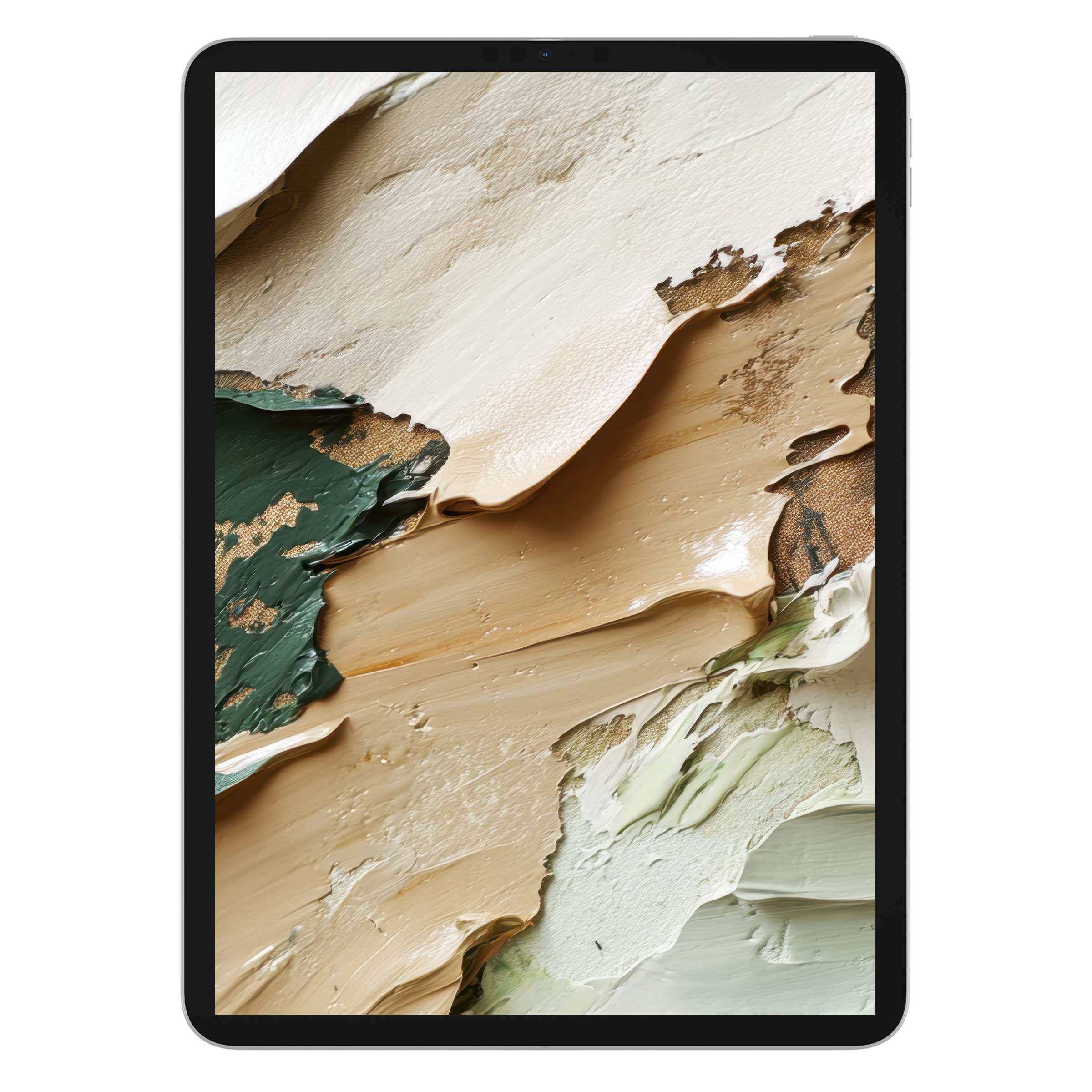 Abstract iPad wallpaper with earthy tones and textured paint strokes, offering a digital download for elegant tablet backgrounds
