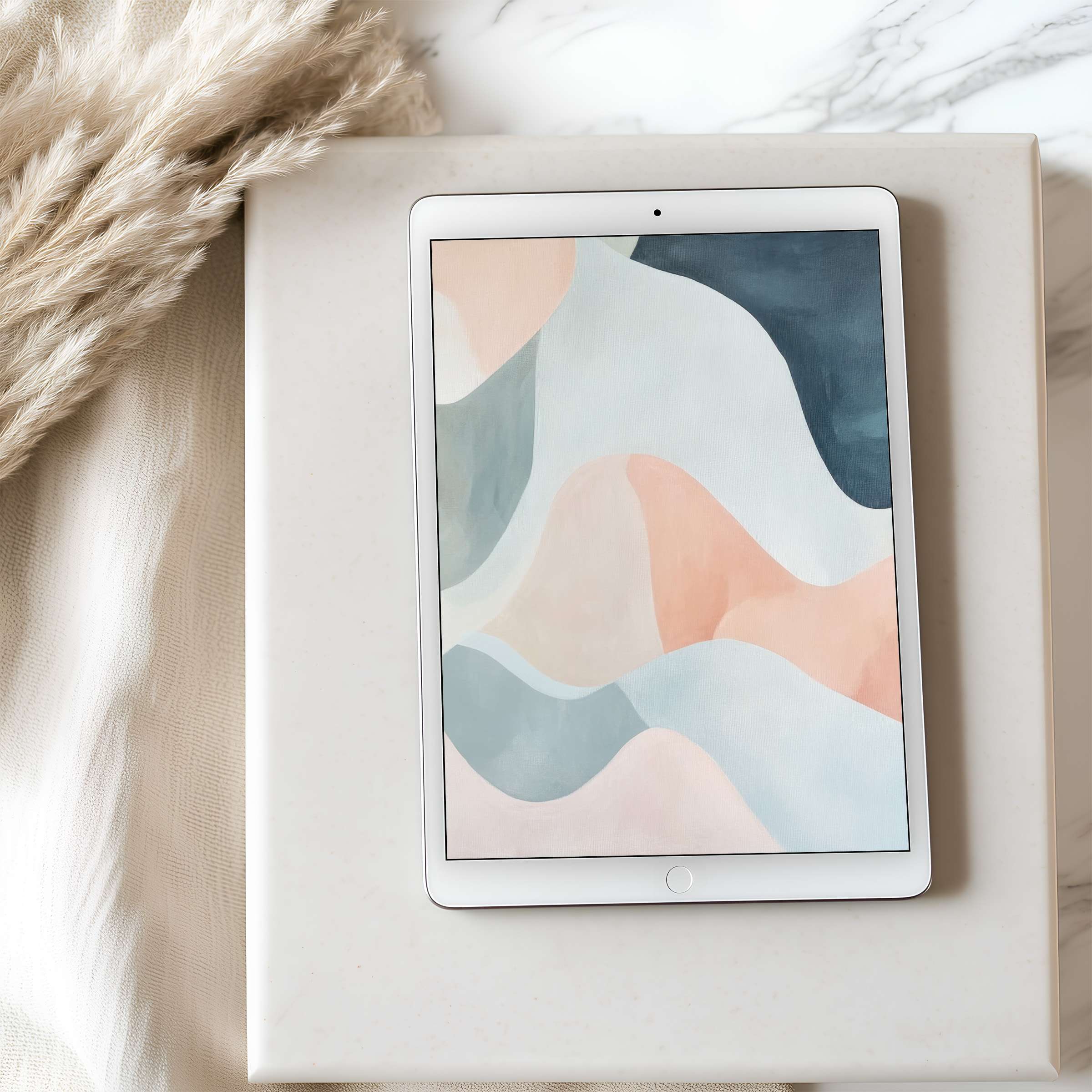 Elegant pastel abstract waves create a calming tablet wallpaper perfect for iPad and Android high resolution digital download