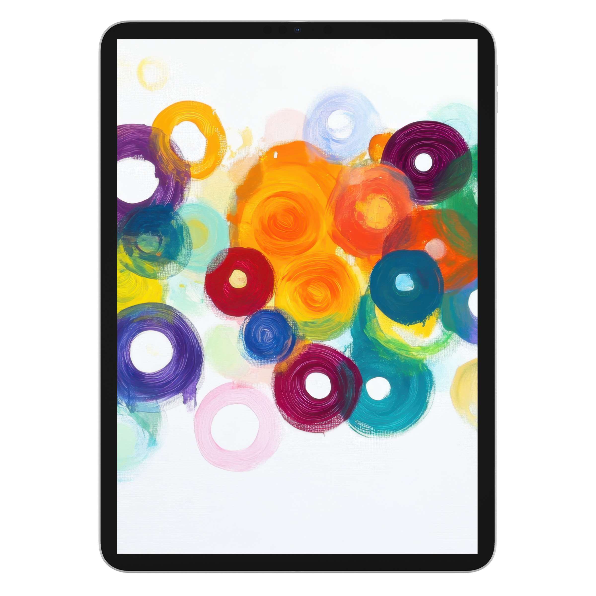 Vibrant abstract iPad wallpaper featuring colorful swirling circles creating a calming digital download background for tablets
