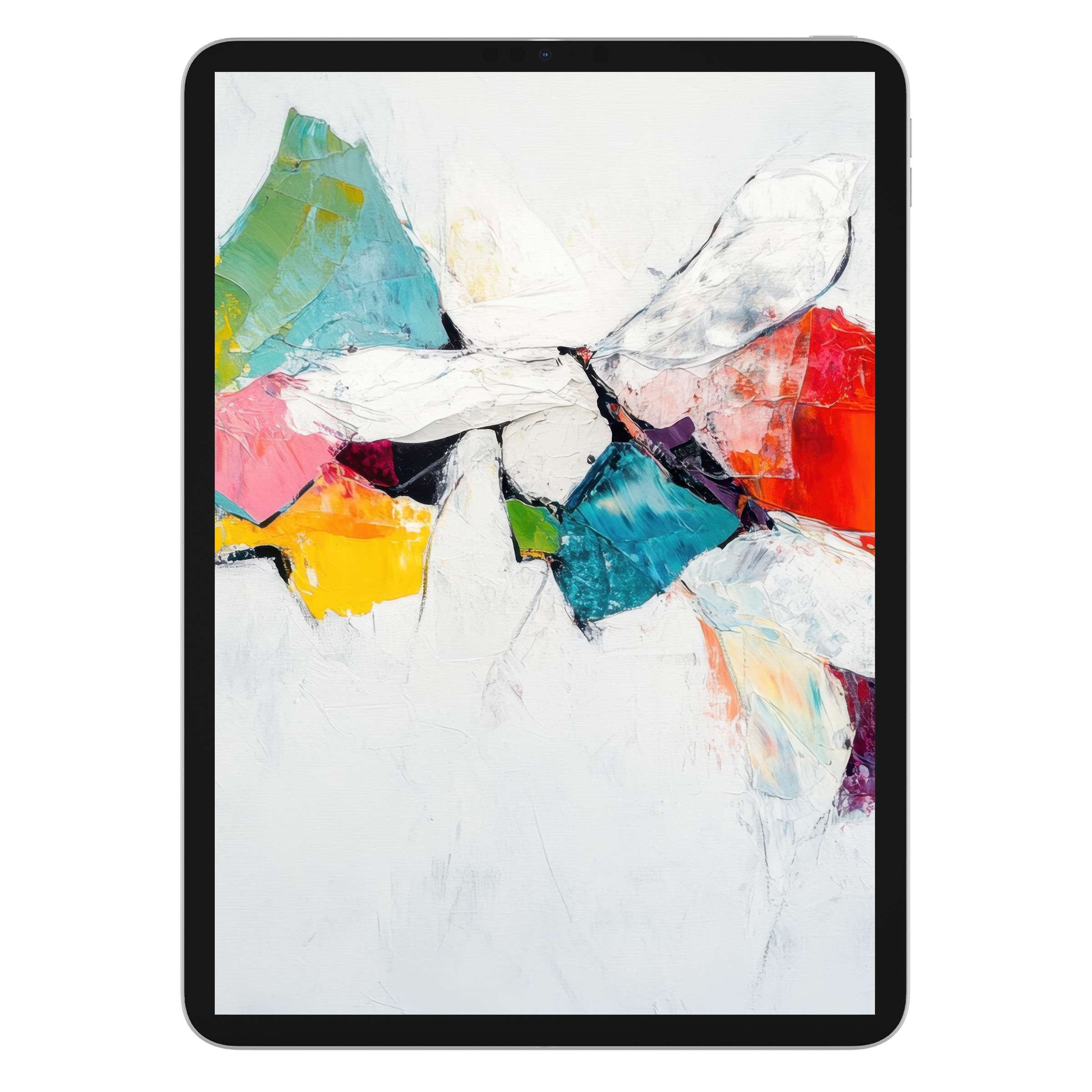 Vibrant abstract iPad wallpaper for tablets, featuring bold colors and dynamic textures, perfect as a digital download background