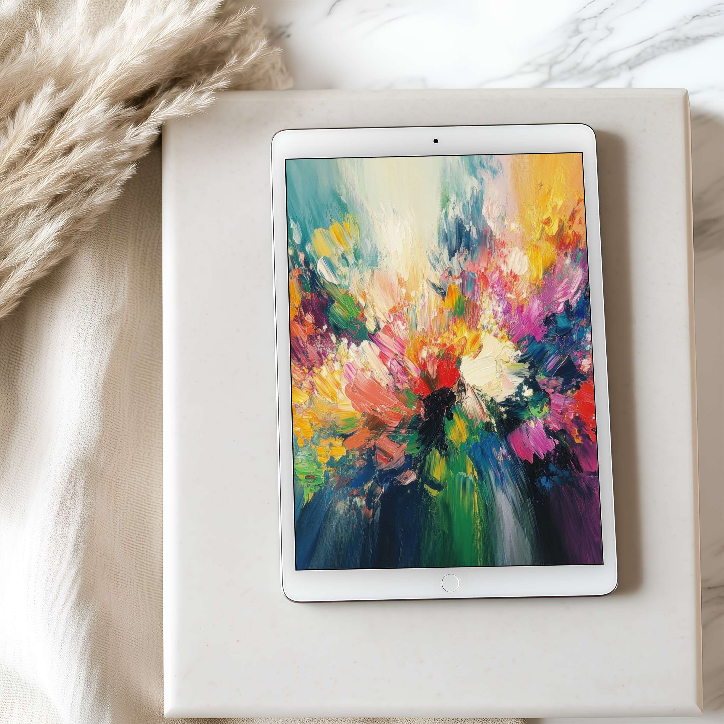 Vibrant abstract digital art tablet wallpaper for iPad or Android enhances your space with elegant style and inspiring beauty