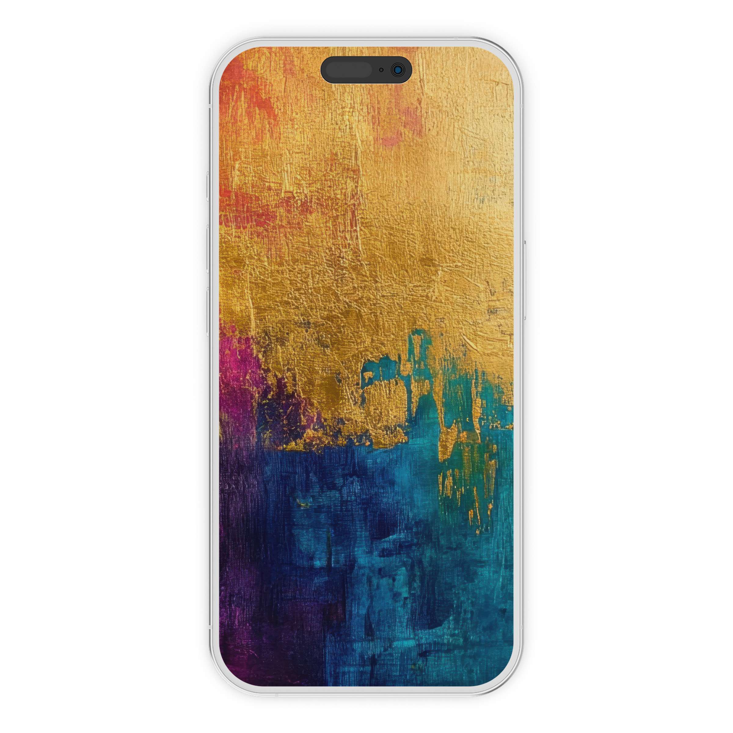 Abstract iPhone wallpaper with rich gold, blue, and purple textures offers a calming digital download for phone background elegance
