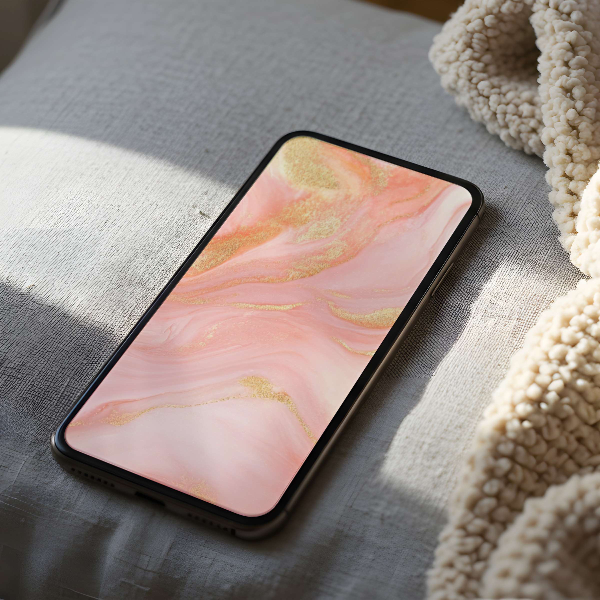 Elegant pink and gold swirl phone wallpaper, perfect for iPhone or android, offers a calming, high resolution aesthetic download
