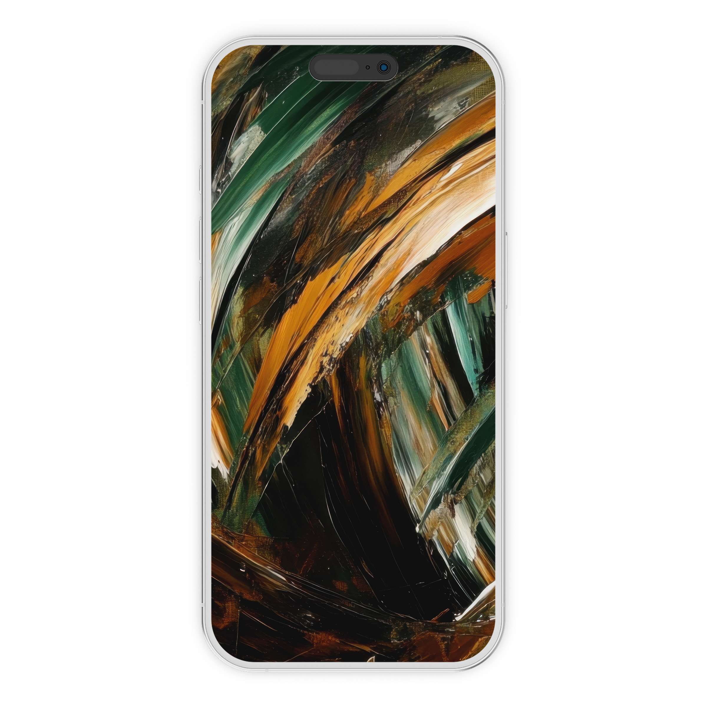 Elegant abstract iPhone wallpaper with earthy greens and browns, perfect digital download for serene phone background aesthetics