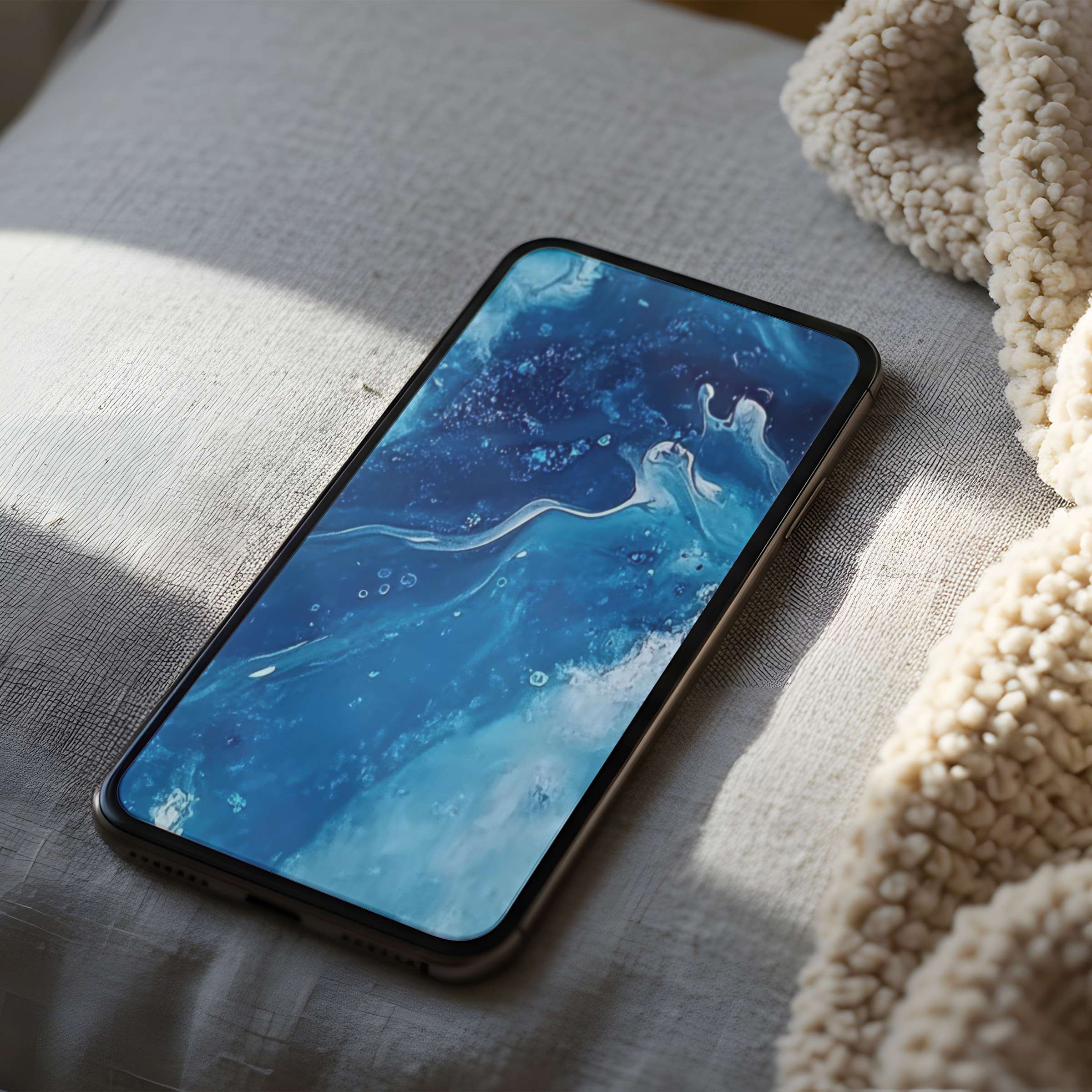 Elegant blue abstract phone wallpaper for iPhone and Android offering high resolution serenity and sustainable digital download comfort