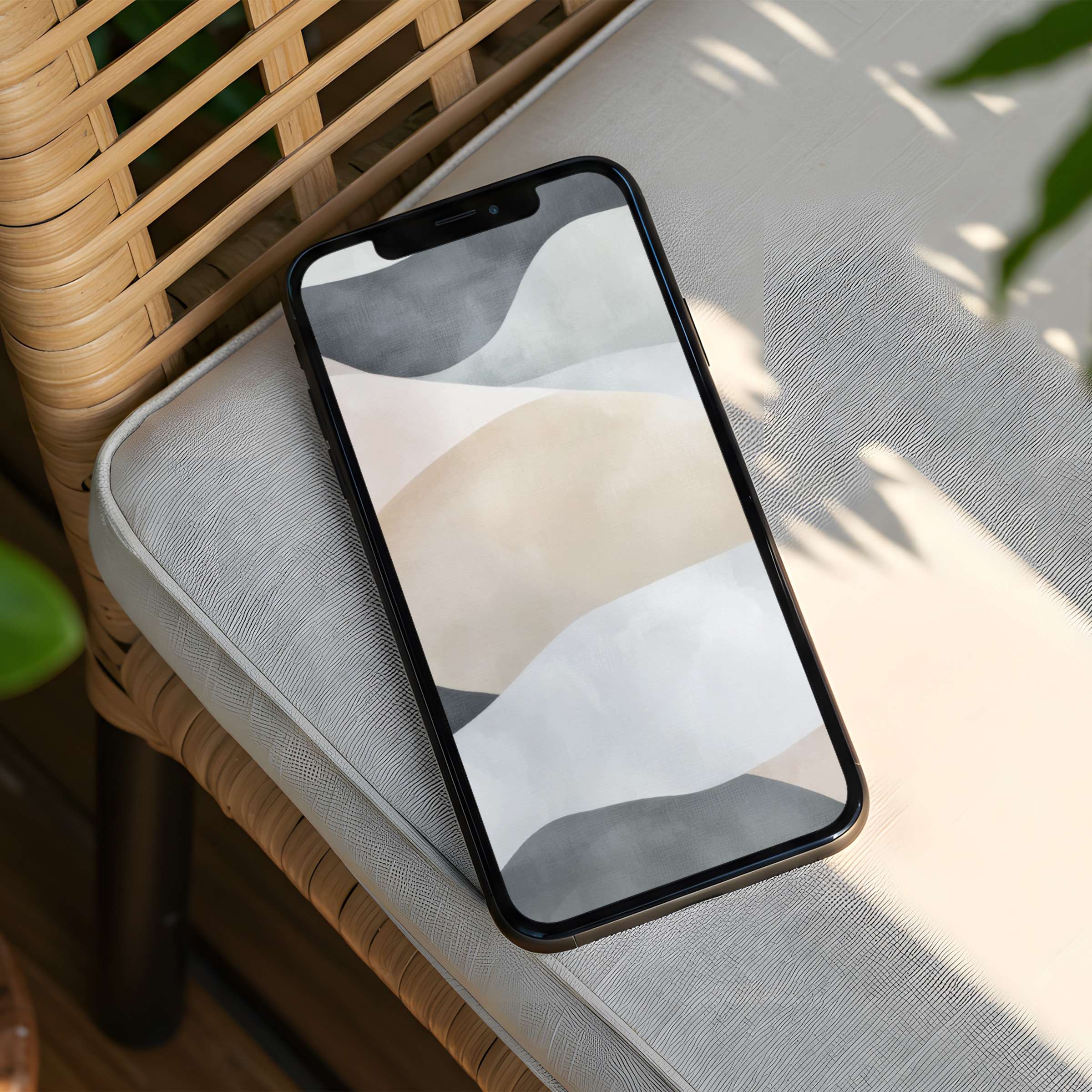 Elegant abstract iPhone background for instant download featuring soothing neutral tones on a phone, inspiring mindfulness and calm