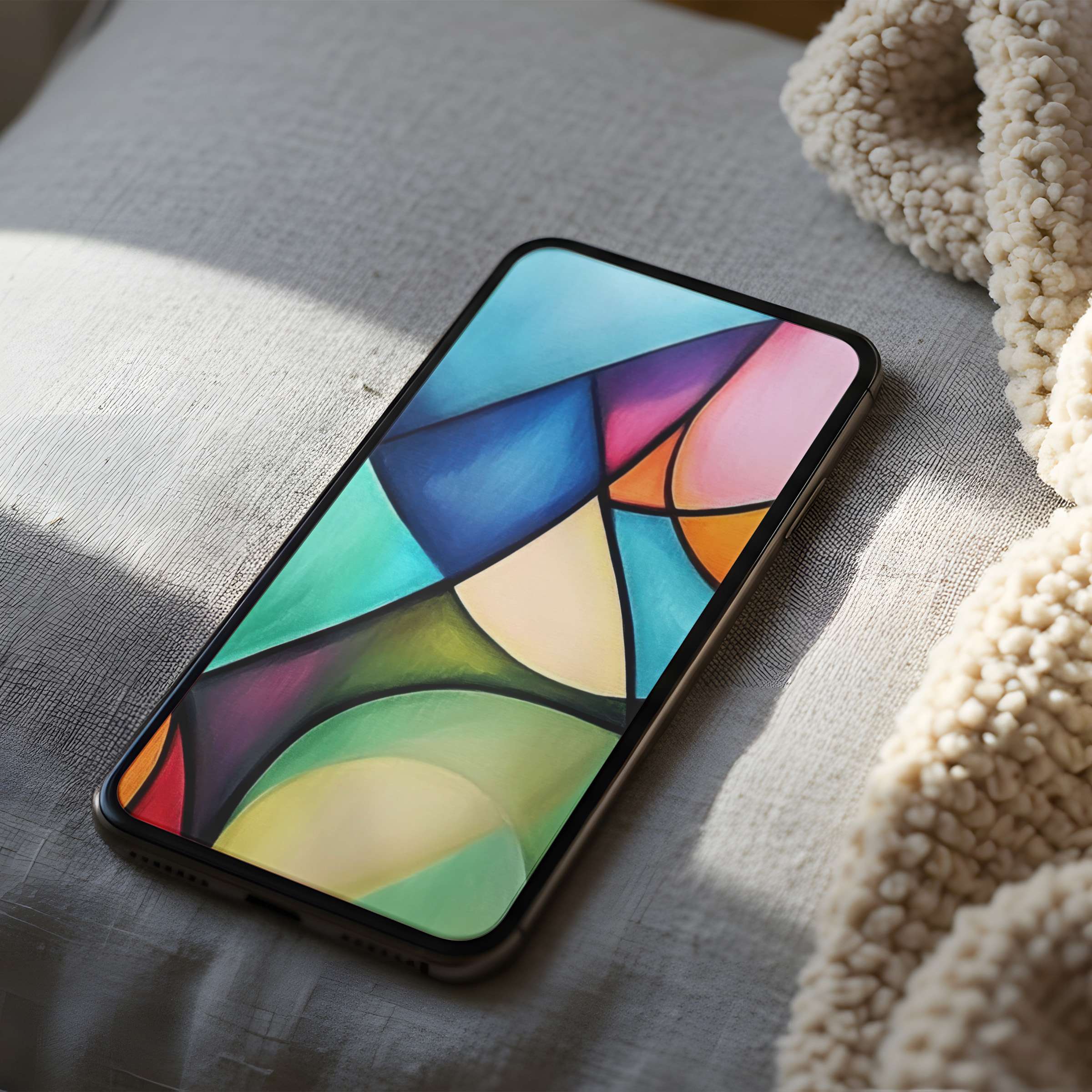 Elegant abstract phone wallpaper featuring vibrant curves in high resolution, perfect for iPhone and Android, calming digital download