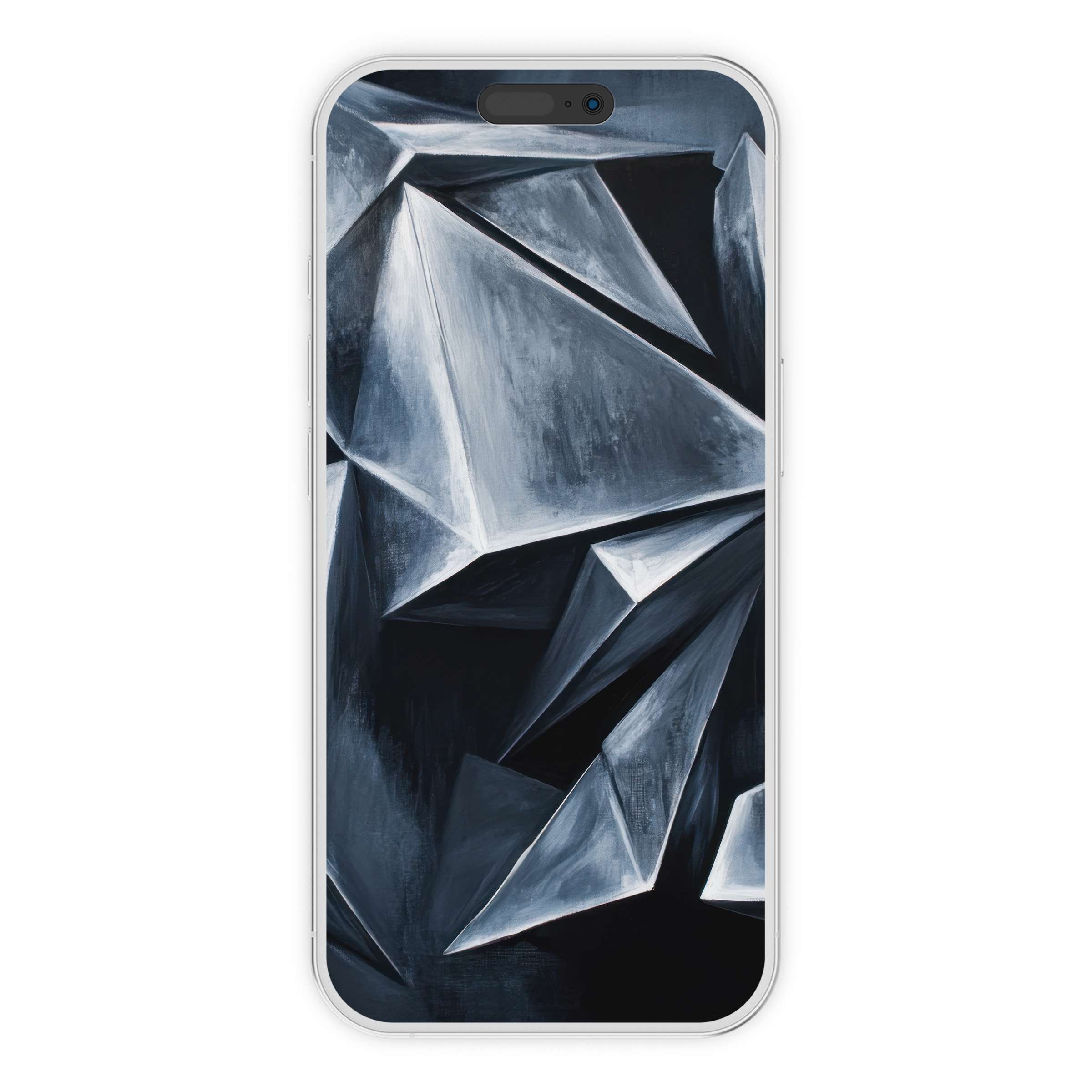 Elegant abstract iPhone wallpaper featuring geometric silver and black shapes, perfect phone background for calm aesthetics digital download
