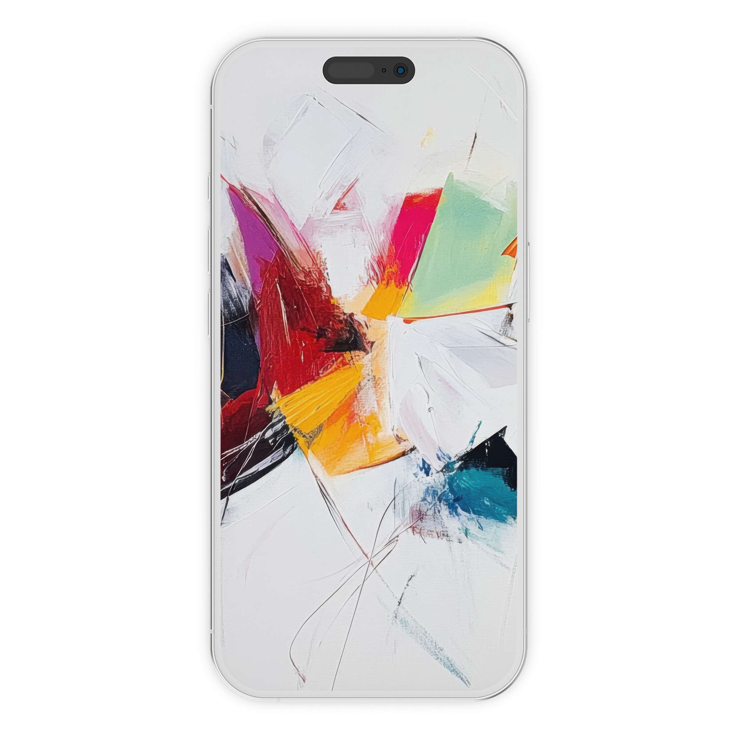 Vibrant abstract iPhone wallpaper digital download with a colorful blend of red, yellow, and teal, perfect for elegant phone background use