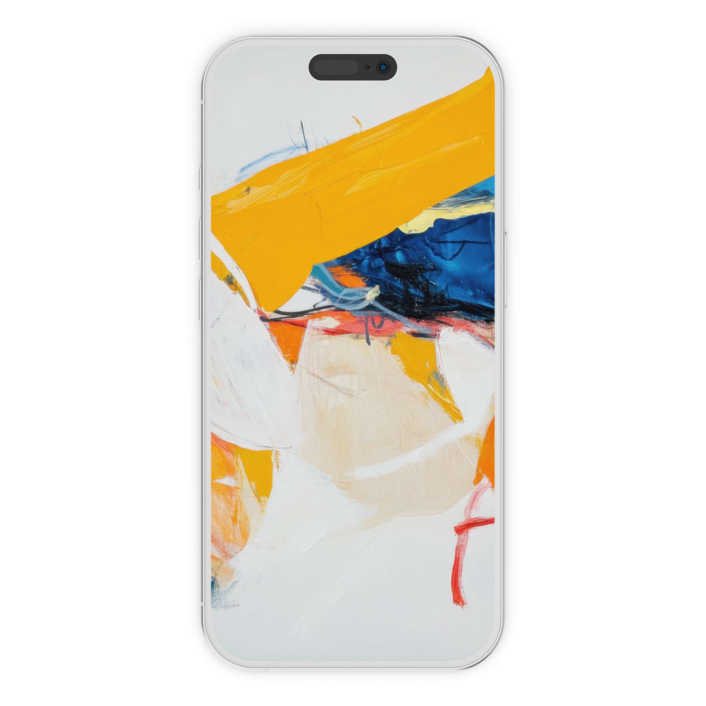 Elegant abstract iPhone wallpaper featuring vibrant brushstrokes in yellow and blue, perfect as a tranquil phone background digital download