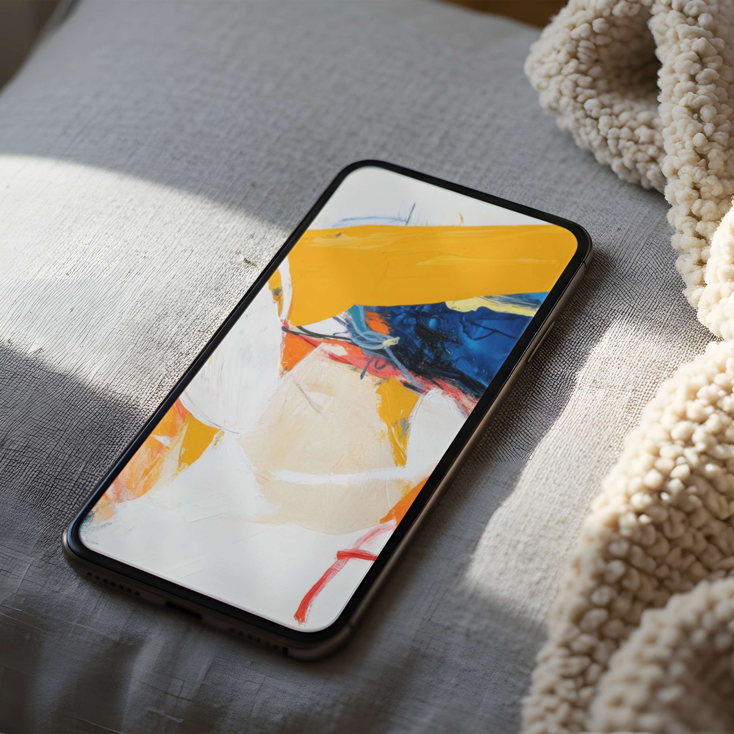 Elevate your screen with an abstract phone wallpaper featuring vibrant hues, perfect for iPhone and Android, offering a curated calm ambiance