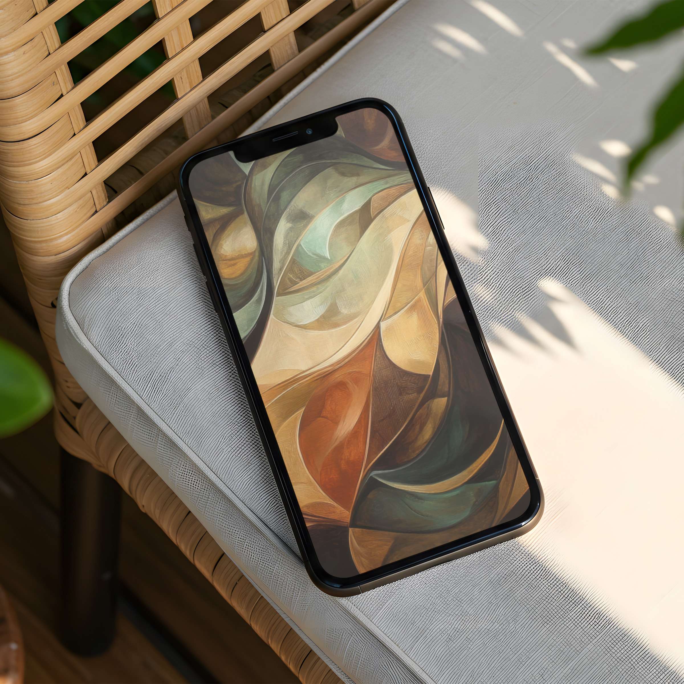 Elegant abstract iPhone background featuring earthy tones and soft curves inspiring calm and mindfulness instant download for any phone