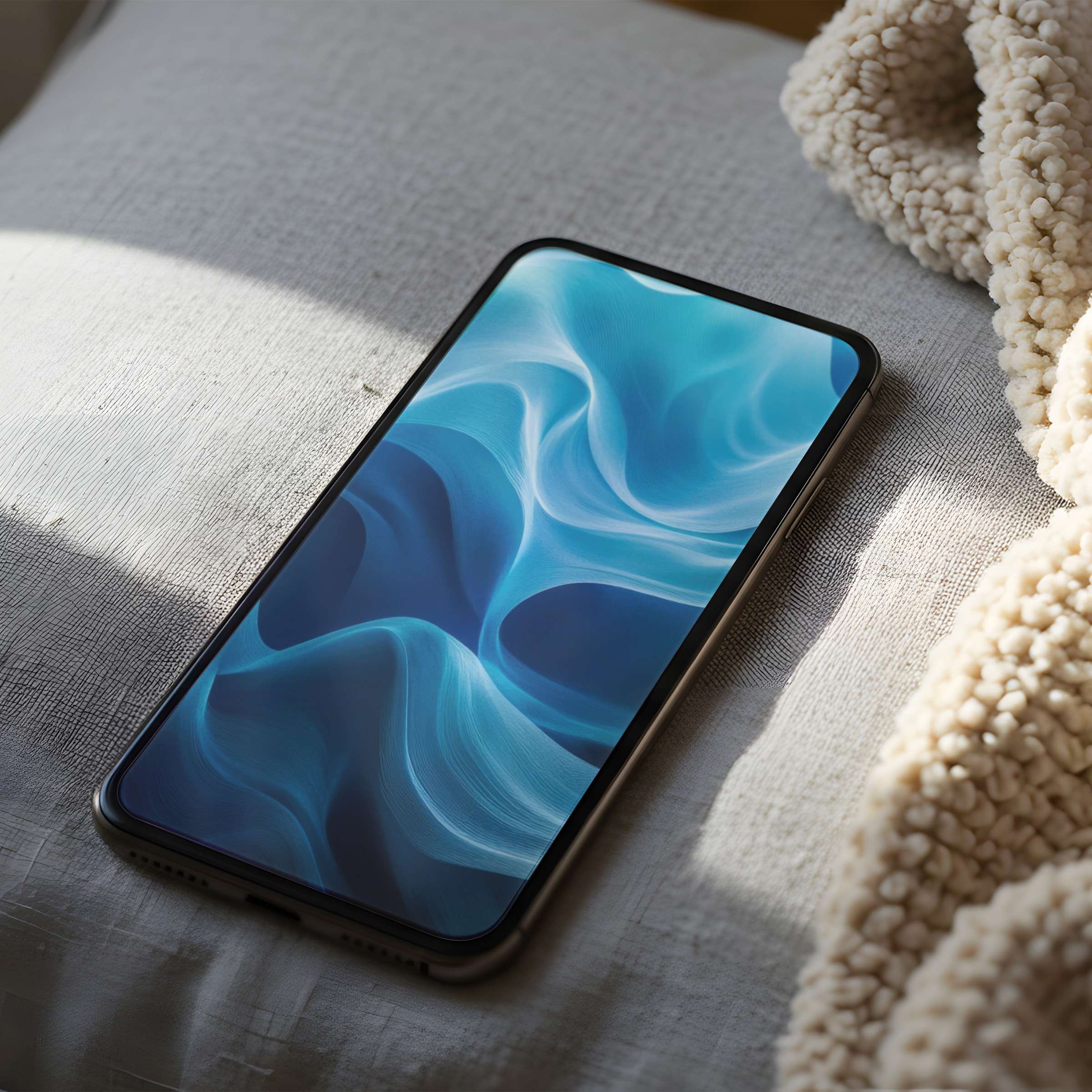 Elegant abstract blue waves phone wallpaper in high resolution, offering calming aesthetics for iPhone and Android digital download