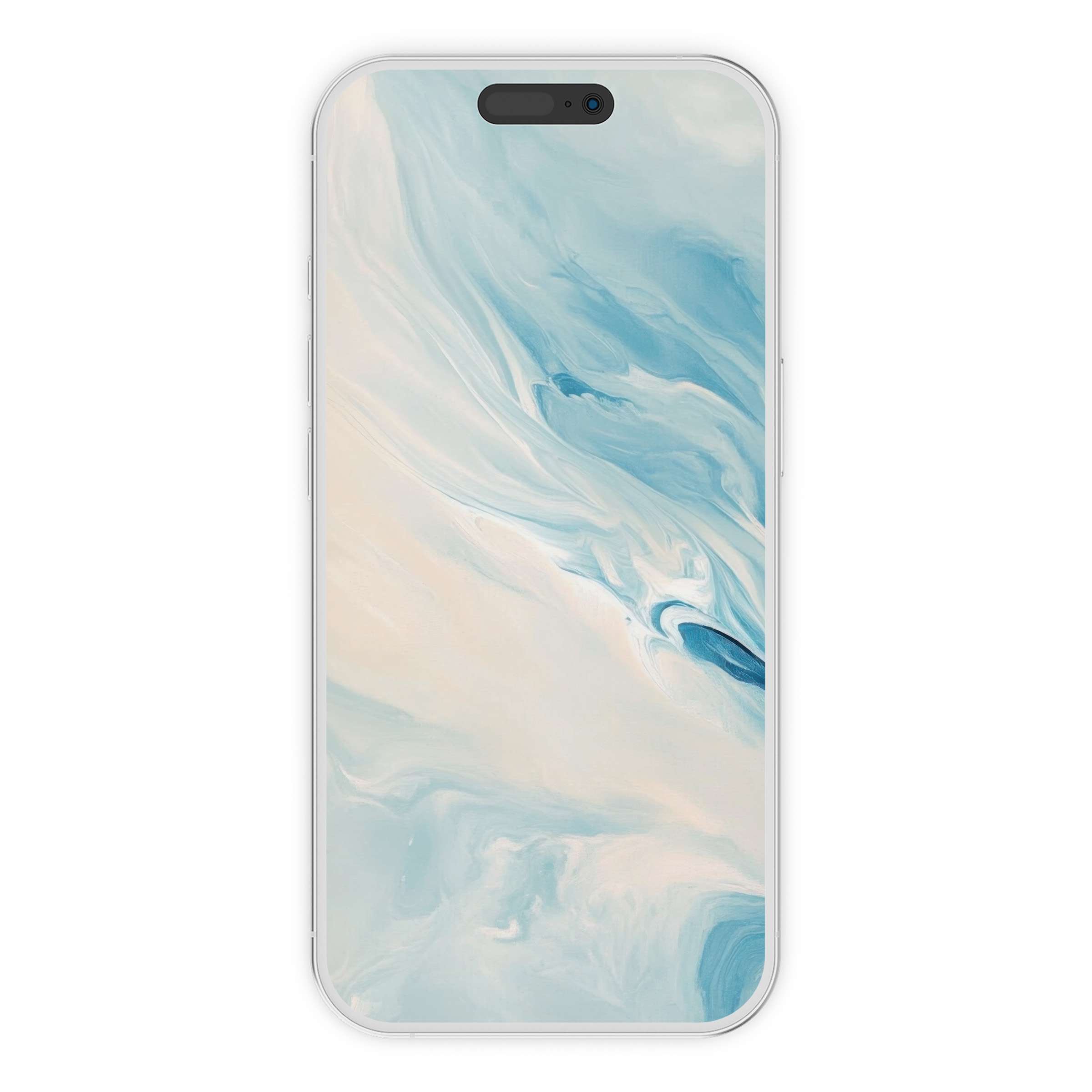 Calming abstract iPhone wallpaper featuring serene blue and cream swirls; ideal phone background for digital download and versatile style