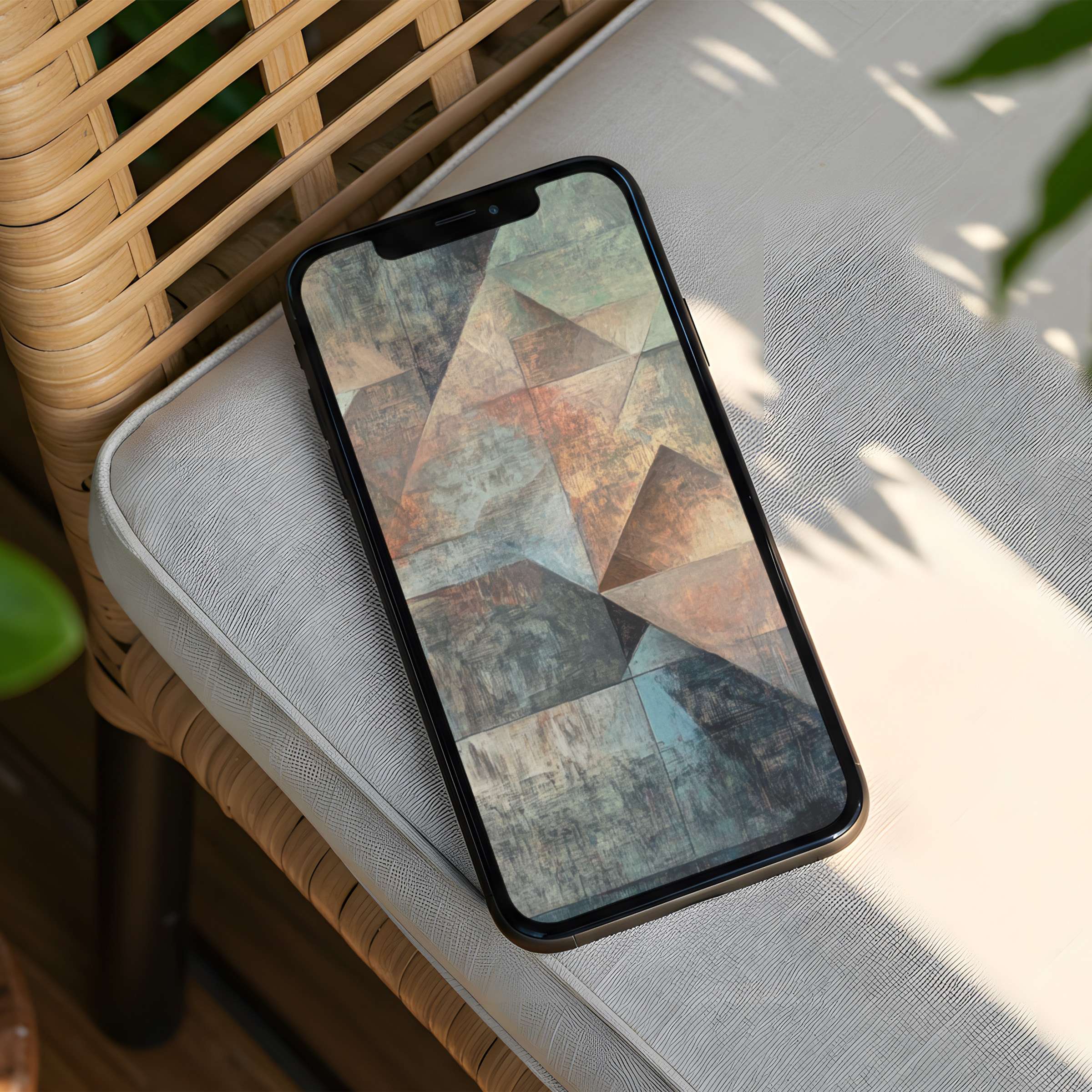 Elegant geometric iPhone background in soothing earth tones offers instant download for phone, inspiring calm and mindfulness