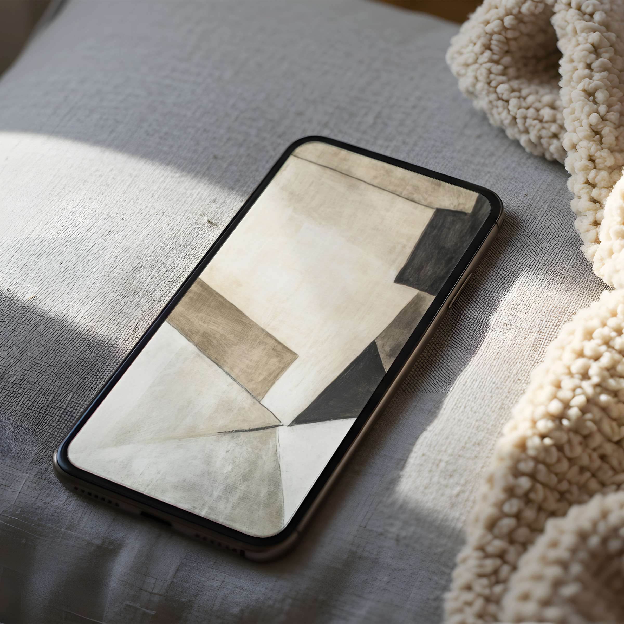 Elegant abstract phone wallpaper with neutral tones and geometric design, offering a calming aesthetic for iPhone and android users