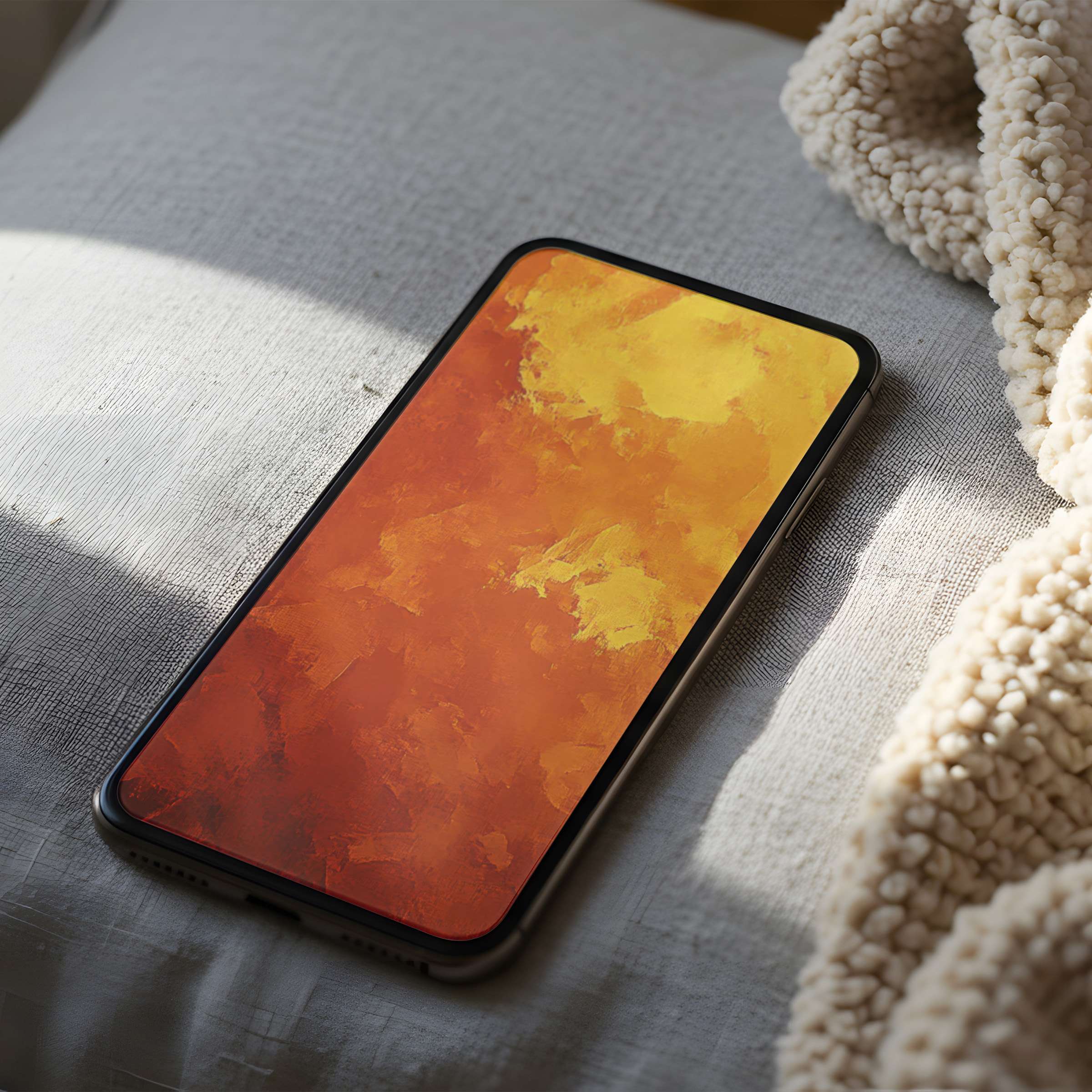 Vibrant orange and yellow abstract phone wallpaper offers a high-resolution digital download for iPhone and android, enhancing tranquility