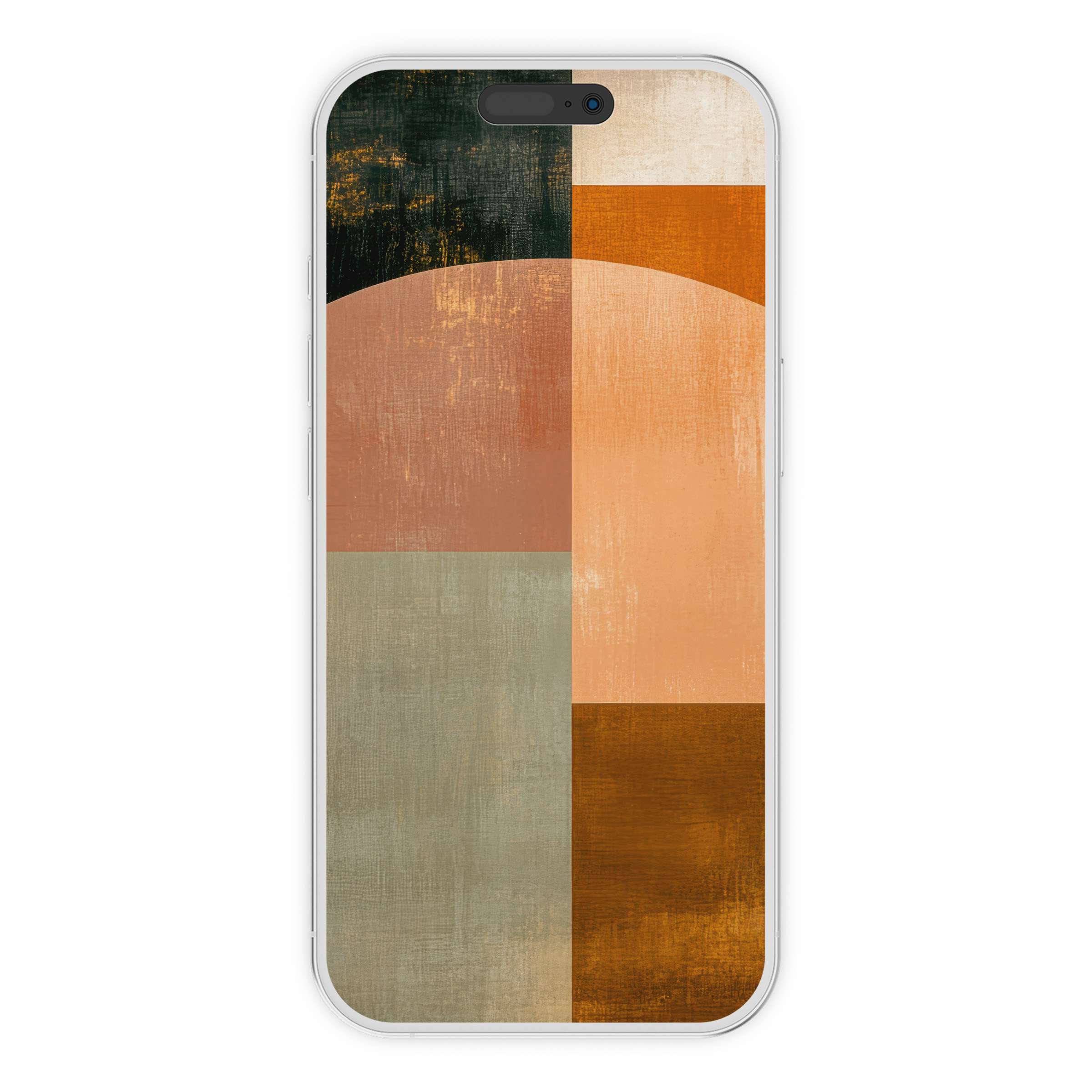 Warm-hued abstract iPhone wallpaper featuring a geometric blend of earthy tones, digital download for elegant phone backgrounds