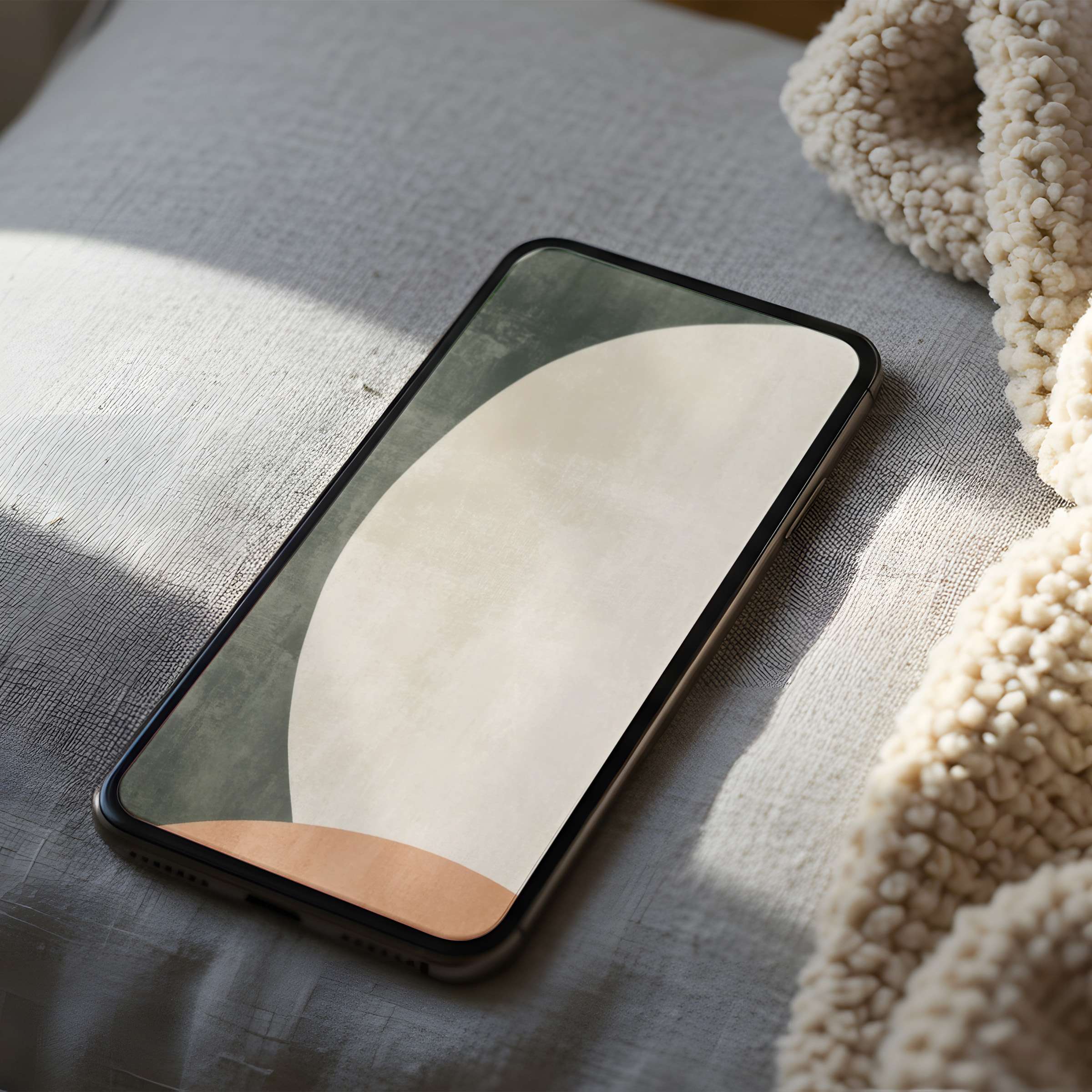 Elegant abstract phone wallpaper in calming earthy tones, perfect for iPhone or Android, offering a serene aesthetic download