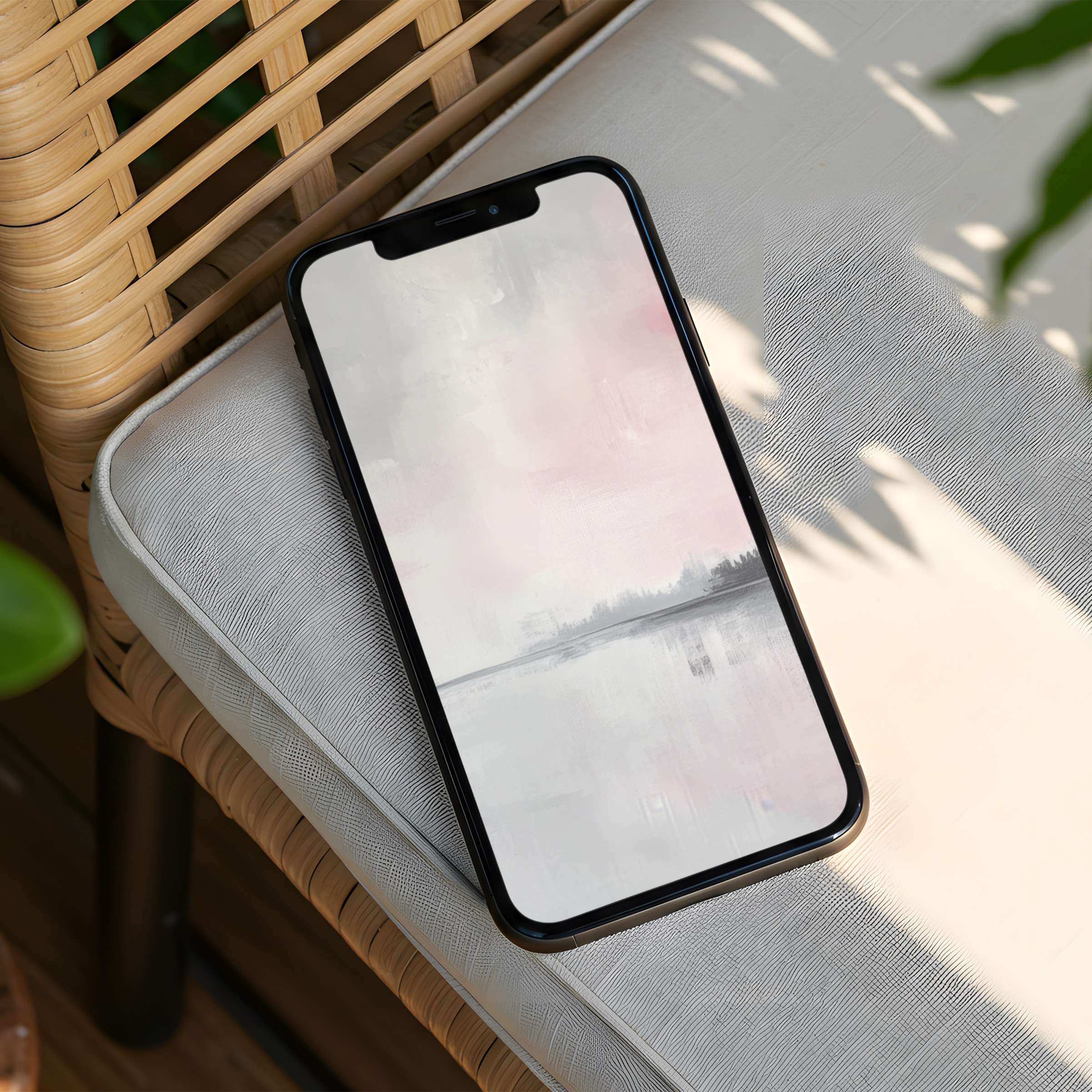 Elegant watercolor iPhone background with soft pink and gray tones evokes calm and mindfulness instant download for phone use
