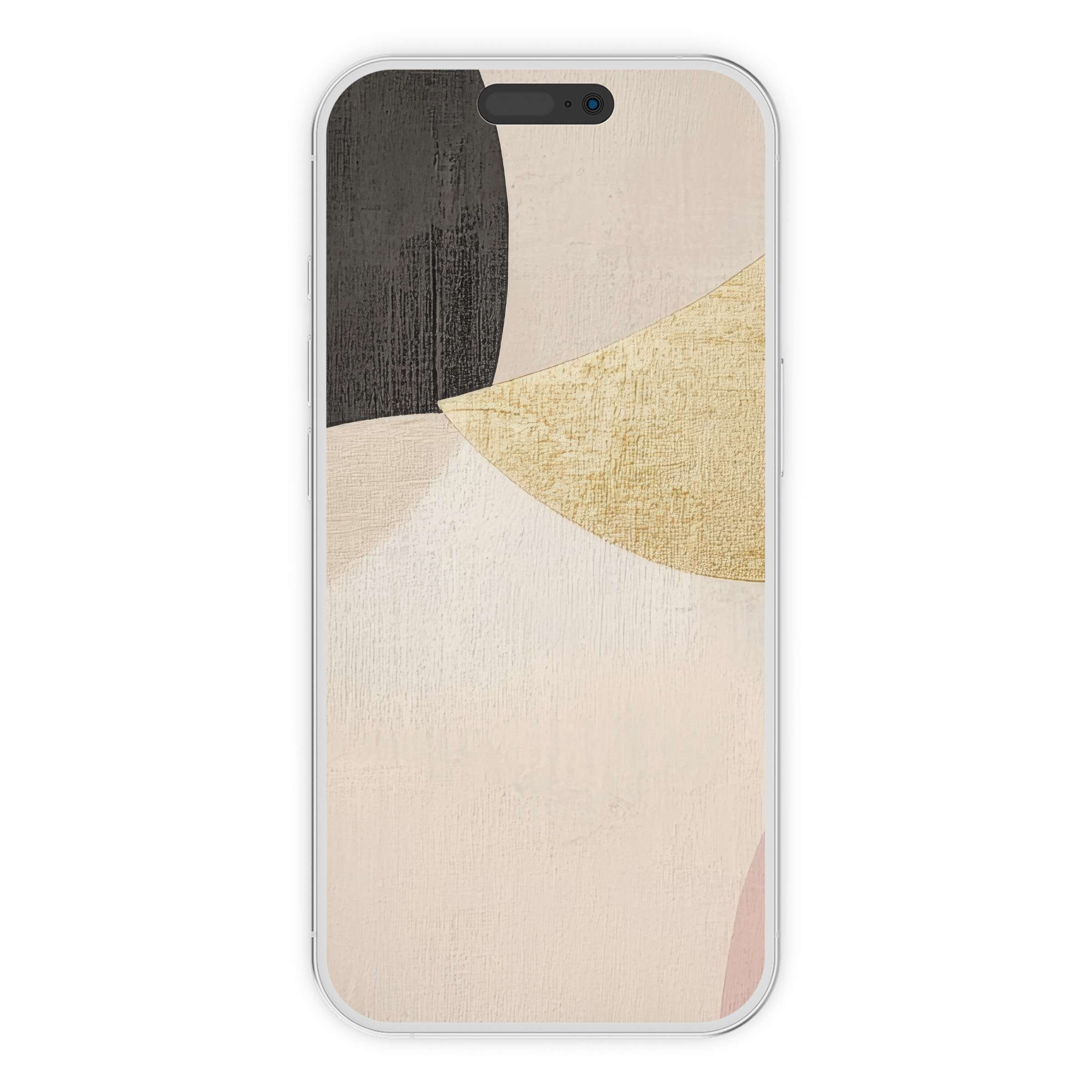 Elegant abstract iPhone wallpaper with textured gold, black, and beige shapes offers a serene phone background as a digital download