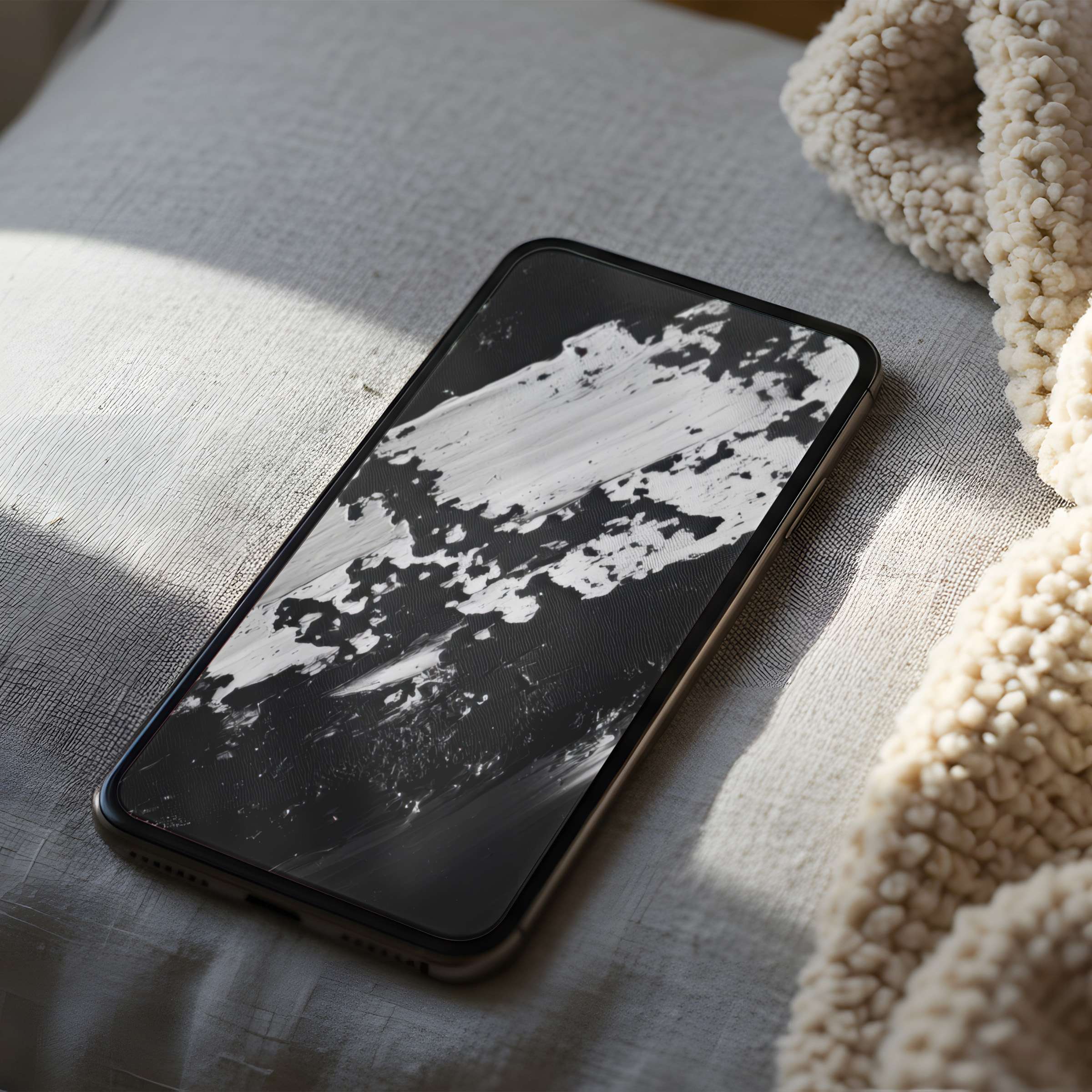 Elegant black and white abstract art phone wallpaper enhances any iPhone or Android with calm sophistication high resolution download