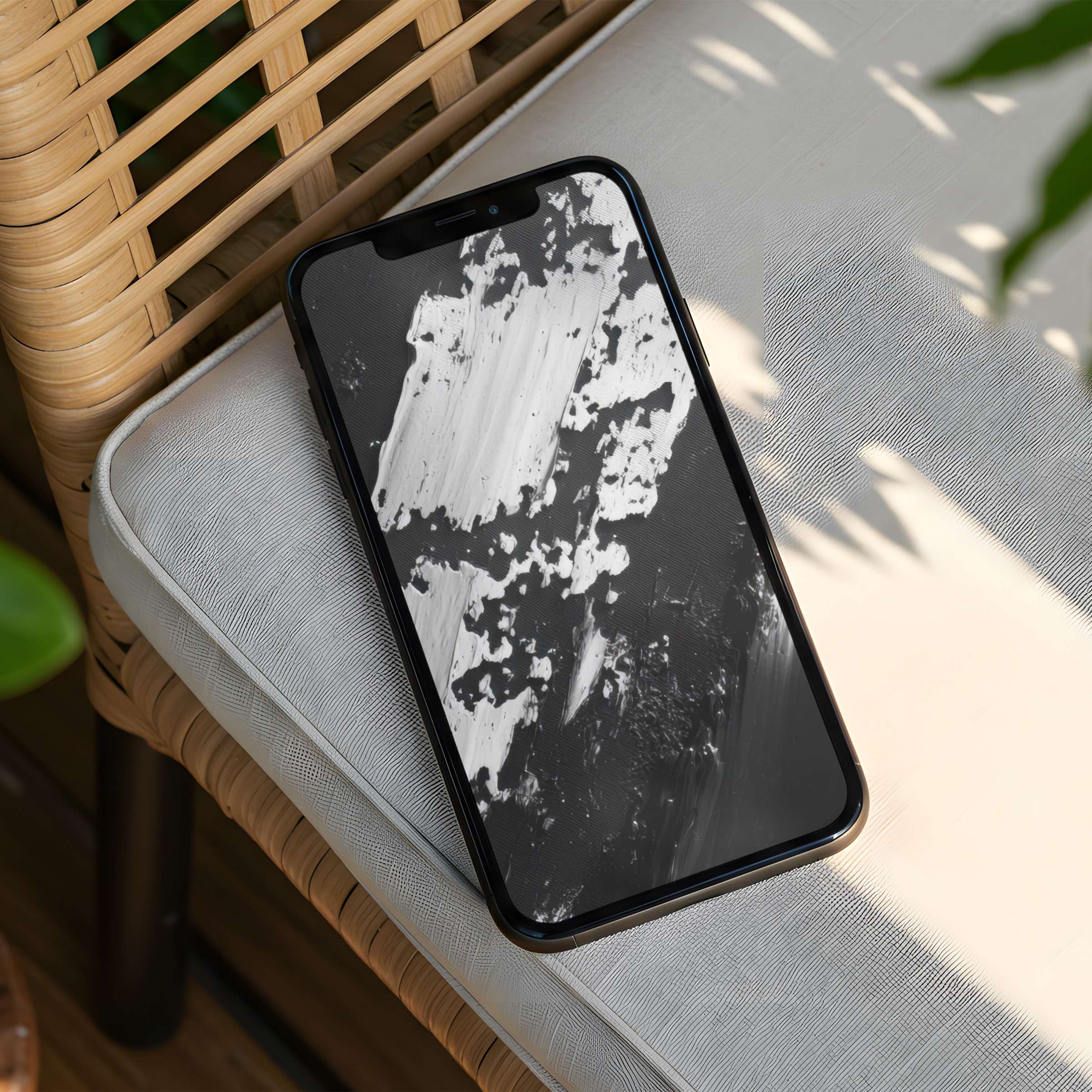 Elegant iPhone background with monochrome abstract brush strokes inspiring calm and mindfulness instant download for all phones